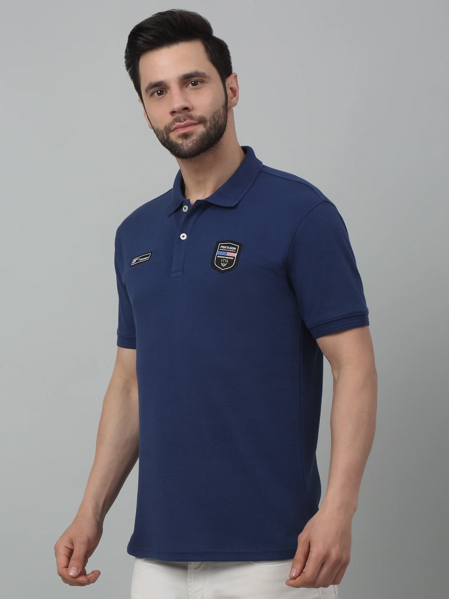 T-Shirt for Men | Breathable & Soft with Color Fastness Regular Fit Polo Neck Poly Cotton Fabric Self Design Pattern - Image 4