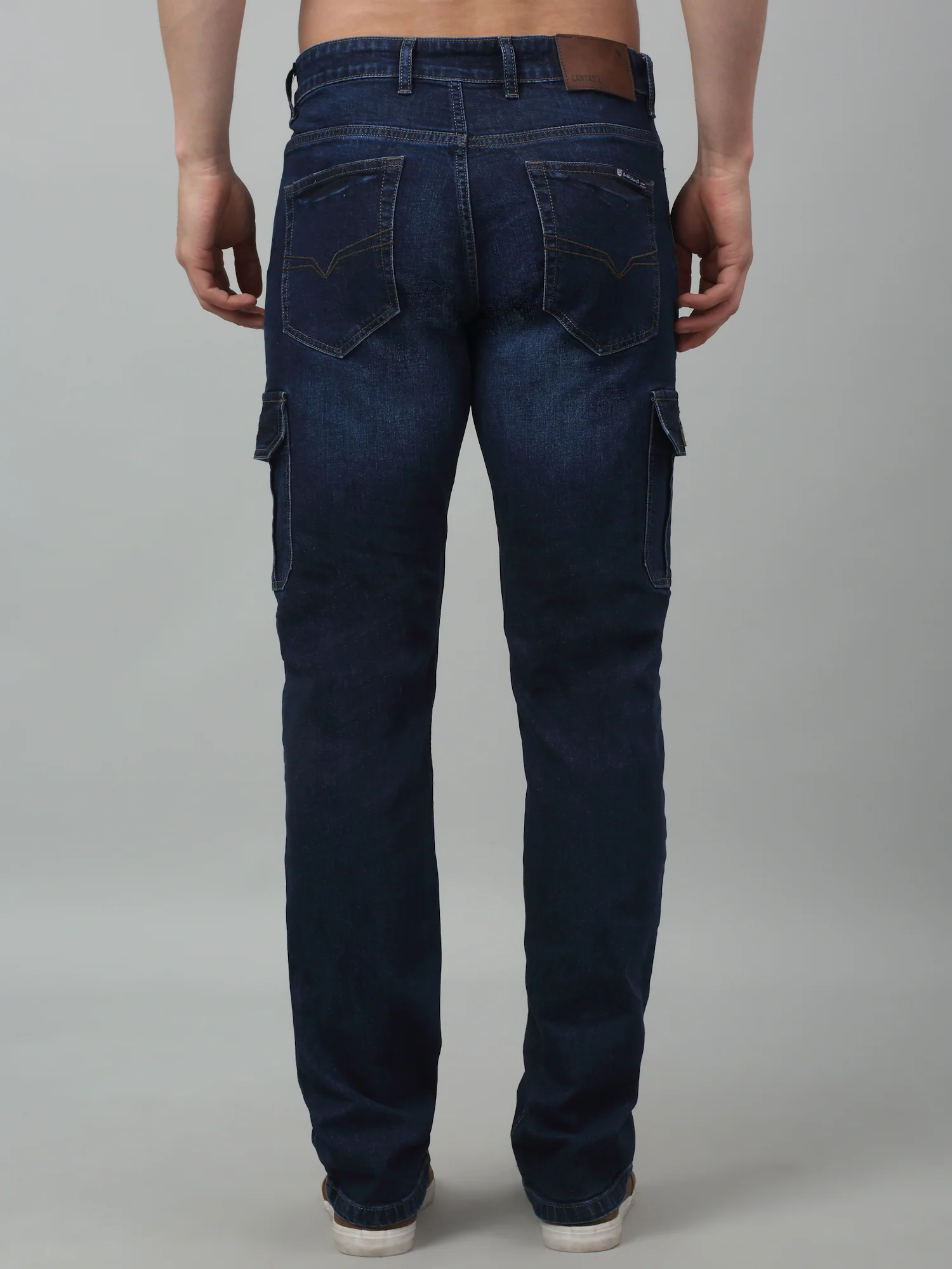 Dark Blue Summer Solid Full Length Casual Cargo For Men - Image 2