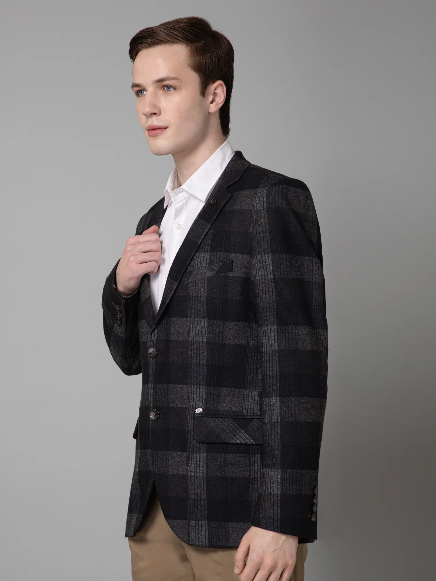 Blazer for Men | Premium Casual Blazer Slim Fit Notched Collar Terry Rayon Fabric Checkered Pattern - Image 2