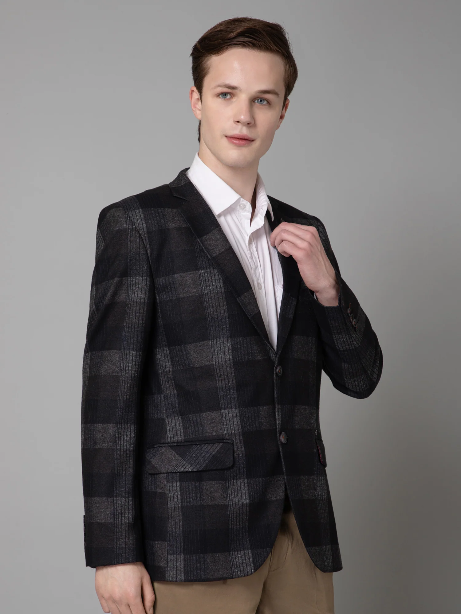 Blazer for Men | Premium Casual Blazer Slim Fit Notched Collar Terry Rayon Fabric Checkered Pattern - Image 3