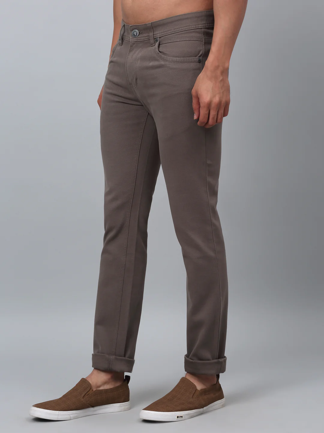 Men's Casual Flat front Dark Grey  Trousers - Image 4