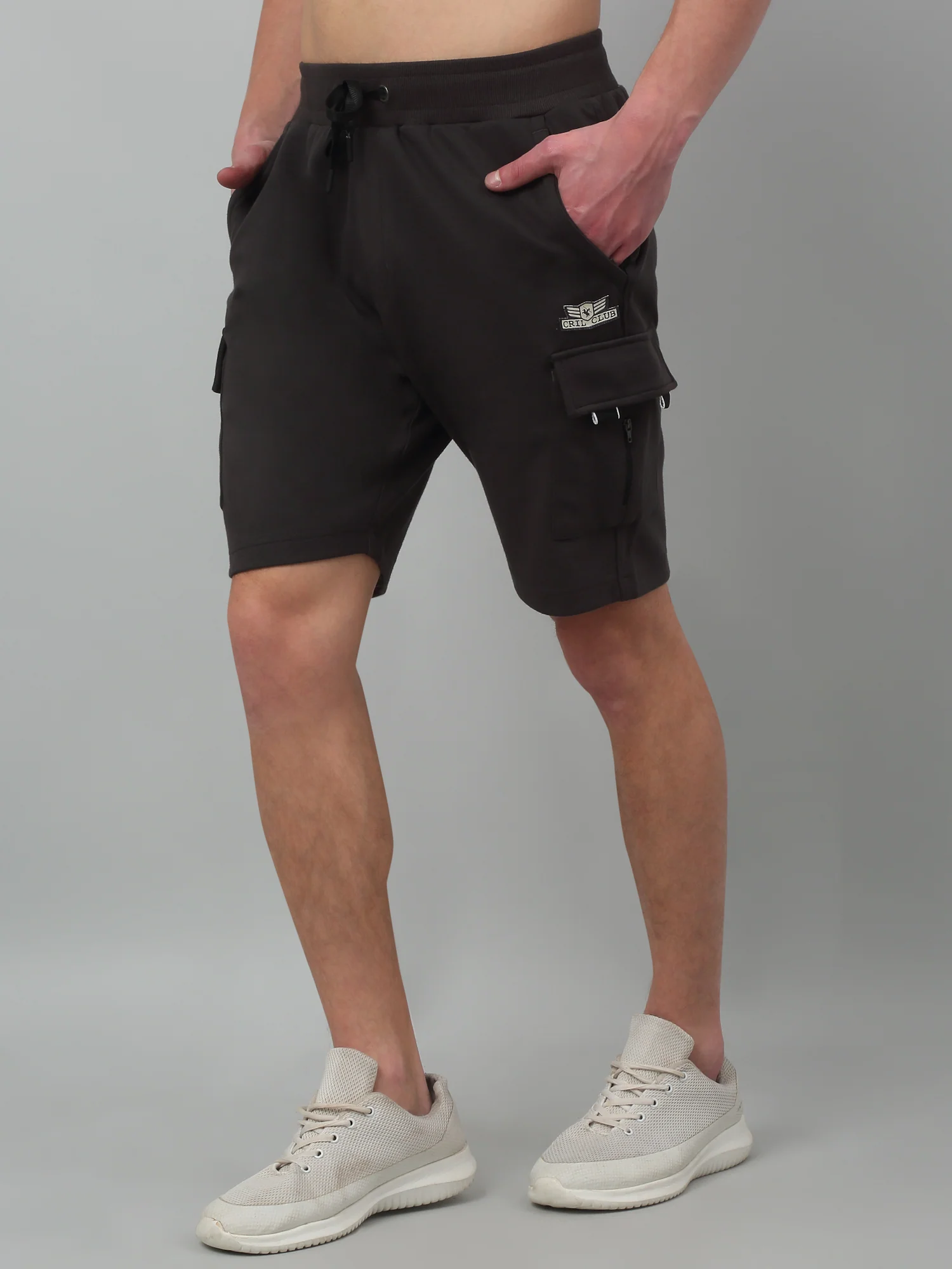 Dark Grey Solid Above Knee Drawstring Bermuda For Men - Image 3