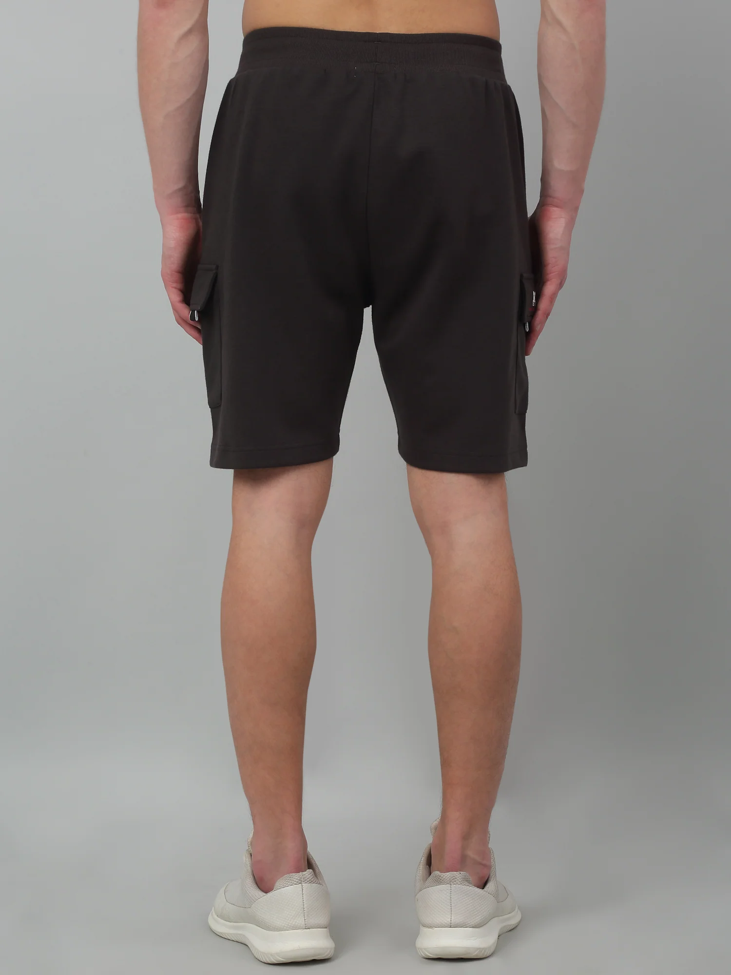 Dark Grey Solid Above Knee Drawstring Bermuda For Men - Image 4