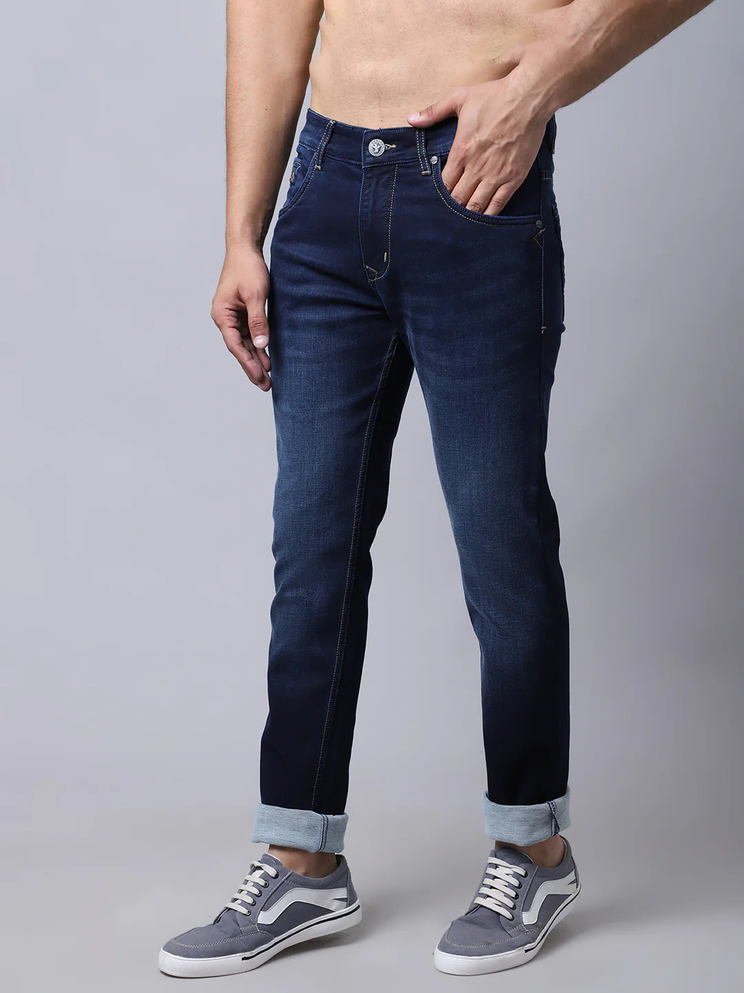 Denim Jeans for Men l Breathable & Soft with Color Fastness Ultra Narrow Fit Cotton Fabric Solid Pattern Button Closure - Image 3