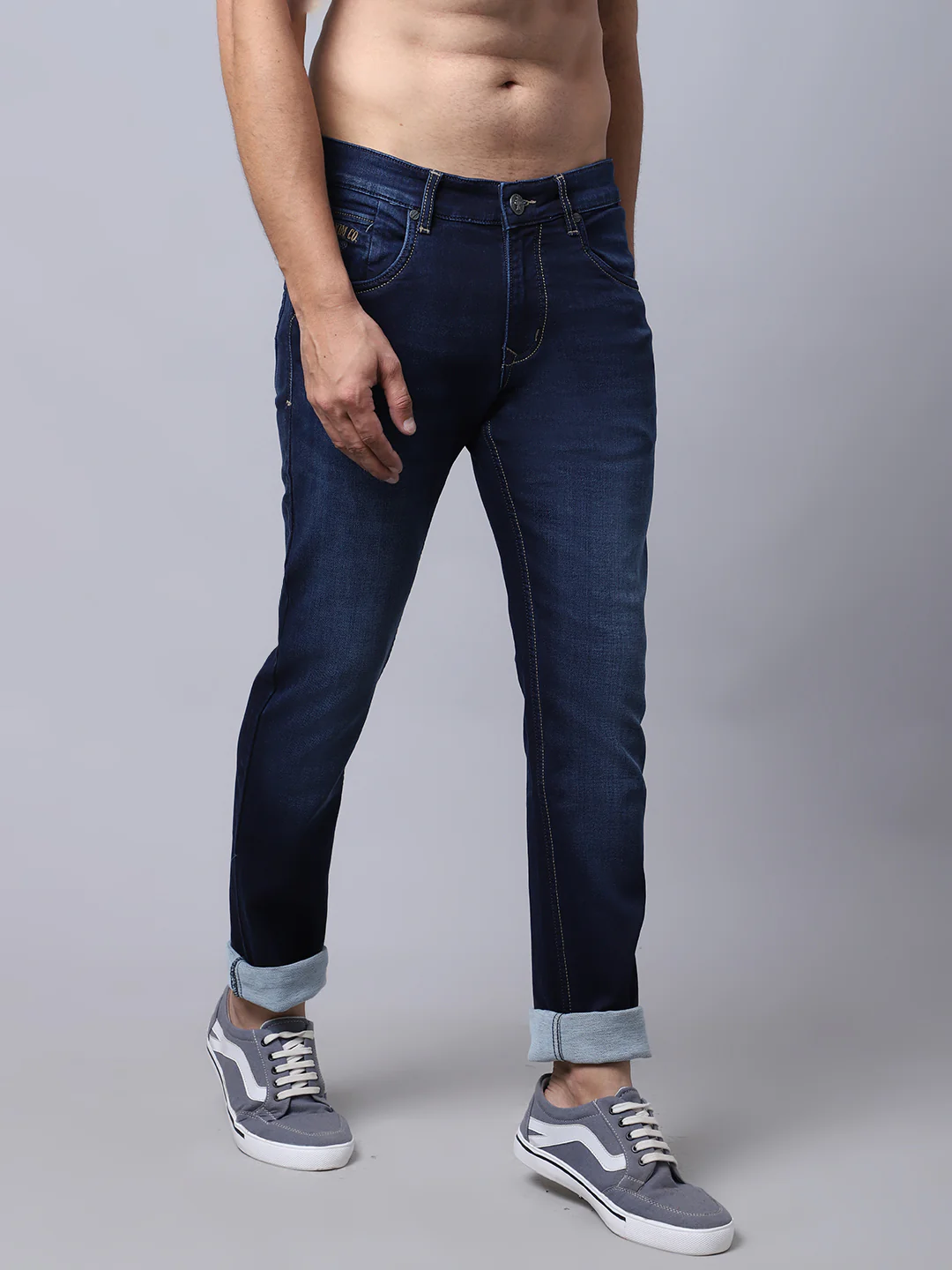 Denim Jeans for Men l Breathable & Soft with Color Fastness Ultra Narrow Fit Cotton Fabric Solid Pattern Button Closure - Image 4