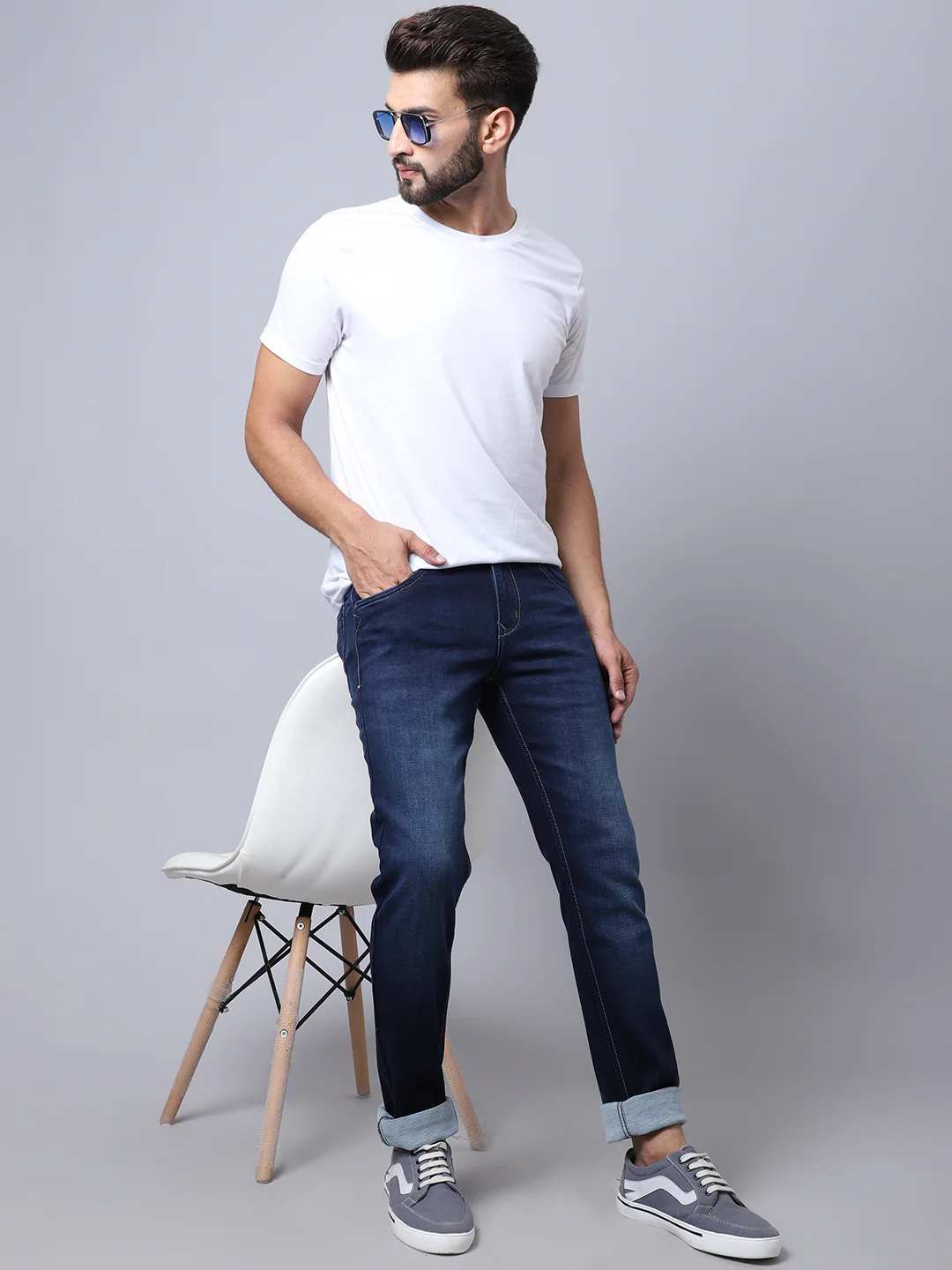Denim Jeans for Men l Breathable & Soft with Color Fastness Ultra Narrow Fit Cotton Fabric Solid Pattern Button Closure - Image 5