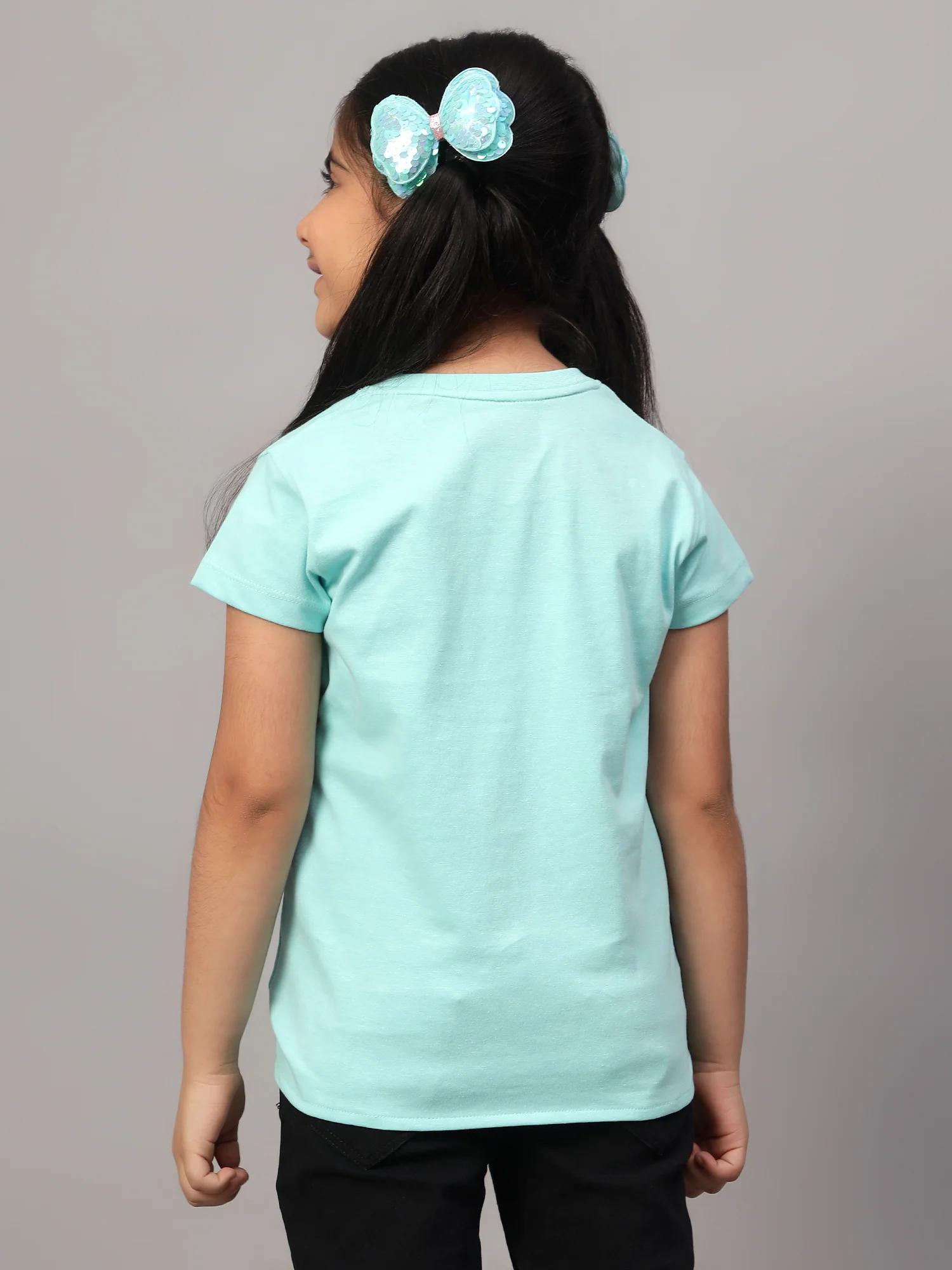 Girls Casual Aqua Half Sleeves  T-Shirt - Image 2