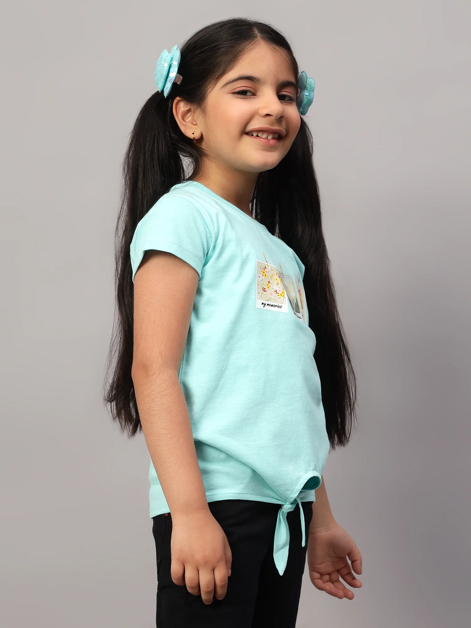 Girls Casual Aqua Half Sleeves  T-Shirt - Image 4