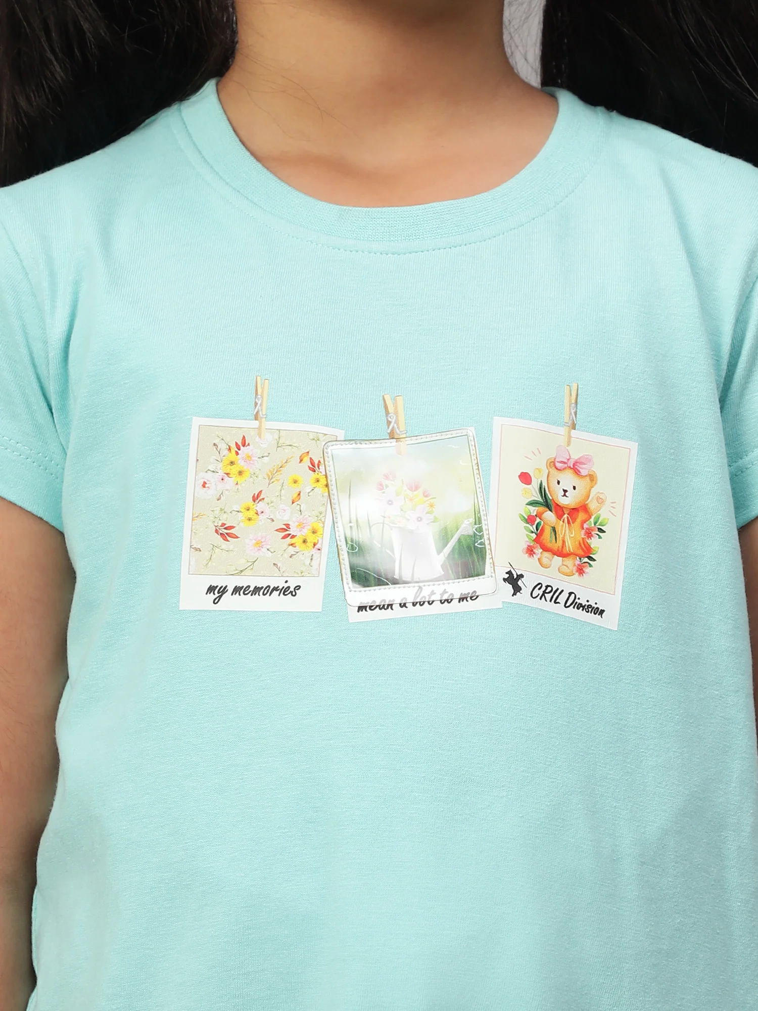 Girls Casual Aqua Half Sleeves  T-Shirt - Image 5