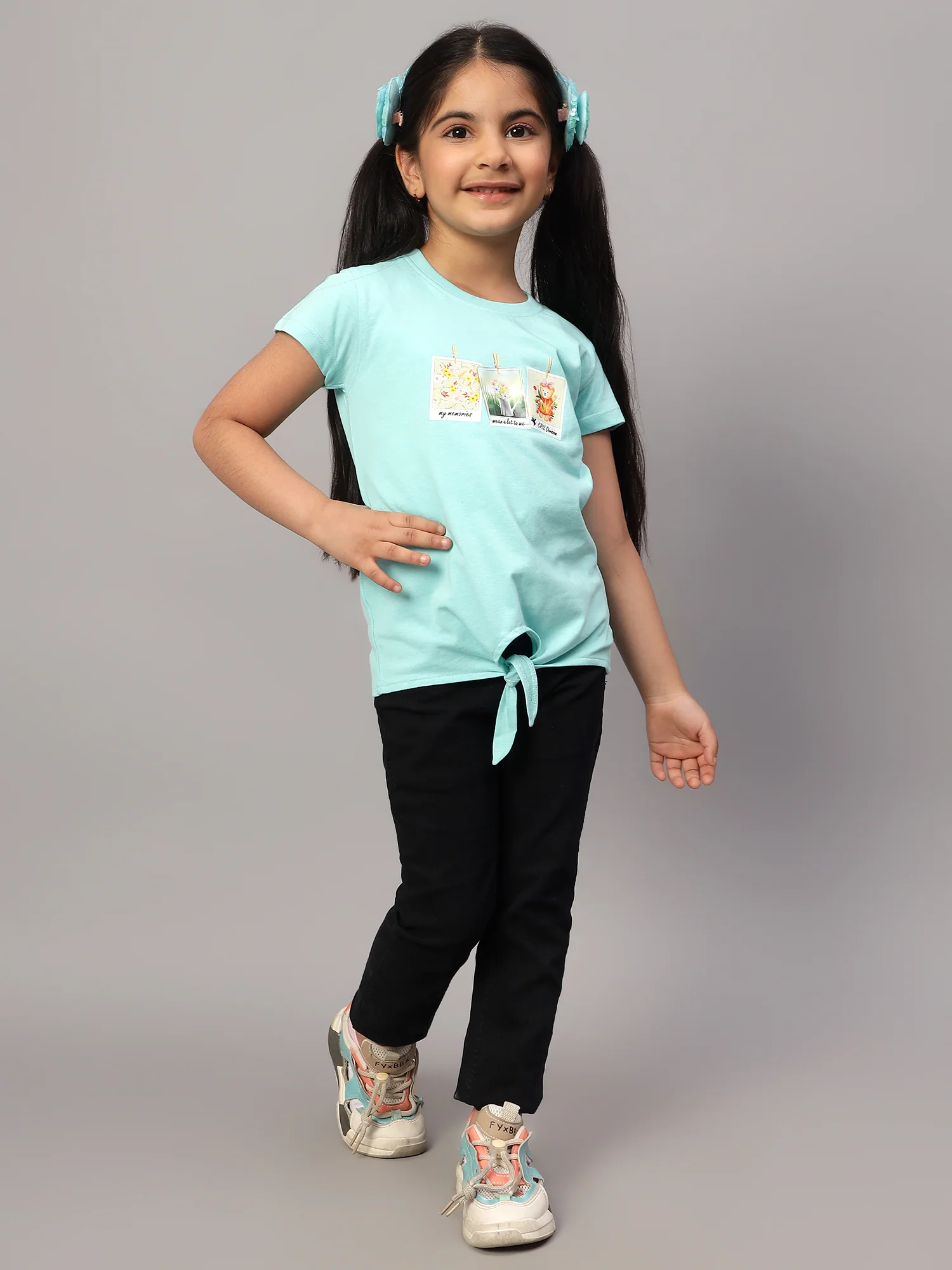 Girls Casual Aqua Half Sleeves  T-Shirt - Image 6