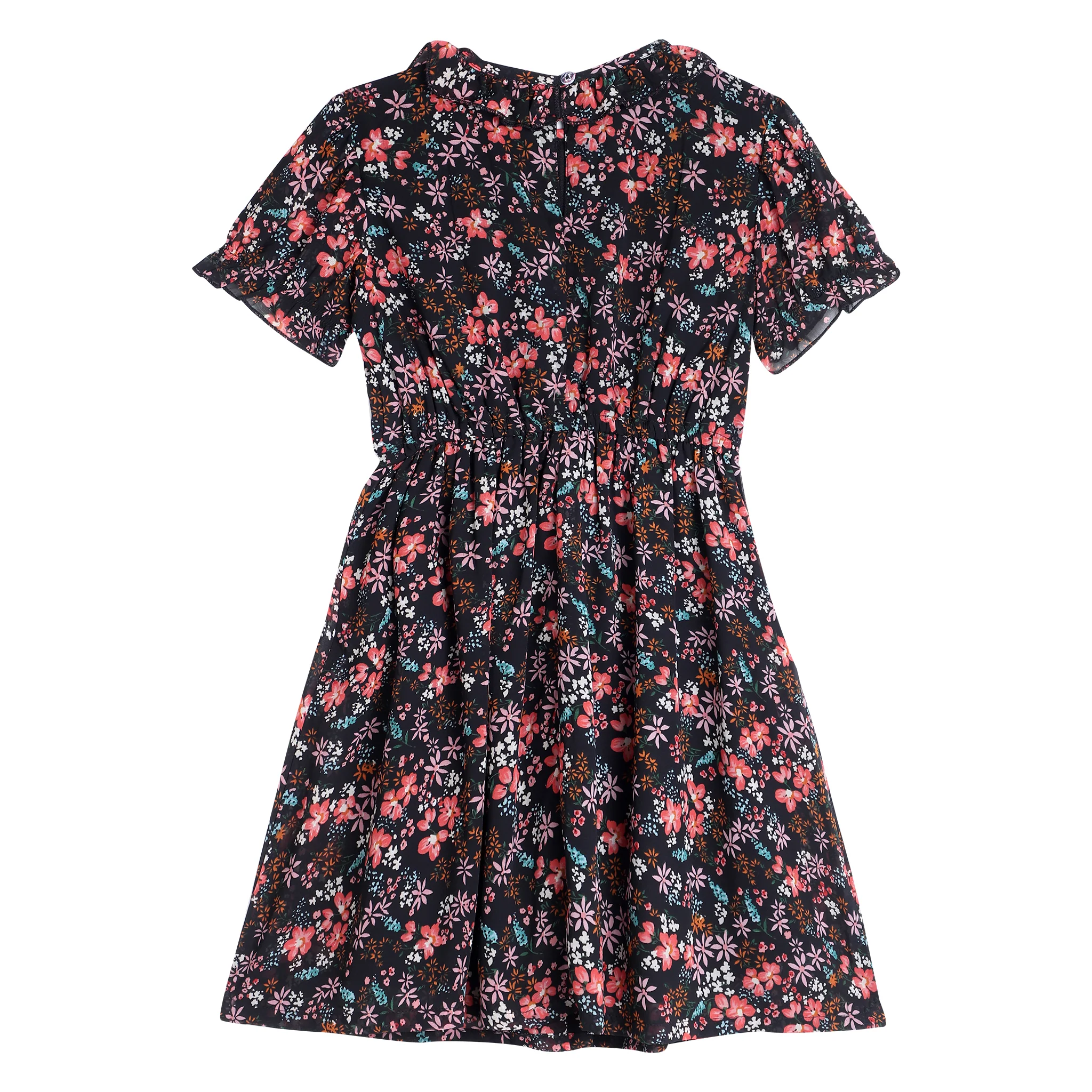 Girls Black Floral Printed Half Sleeves Casual Dress - Image 2