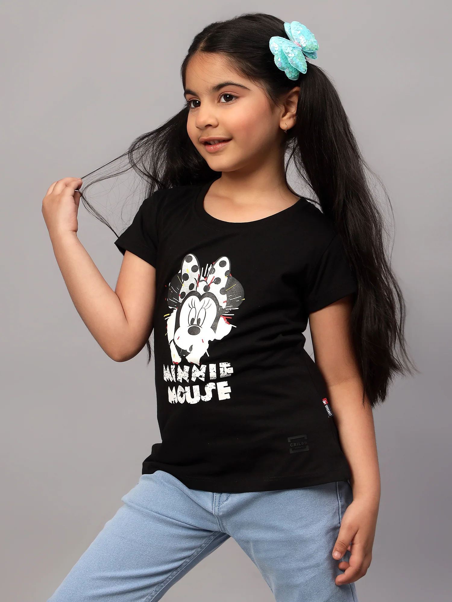 Girls Casual Black Half Sleeves  T-Shirt - Image 3