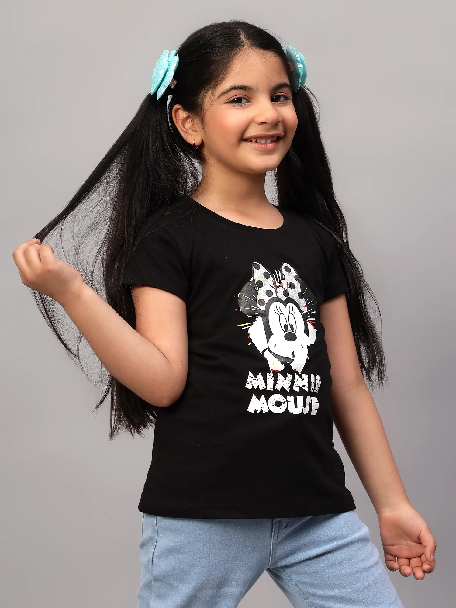 Girls Casual Black Half Sleeves  T-Shirt - Image 4
