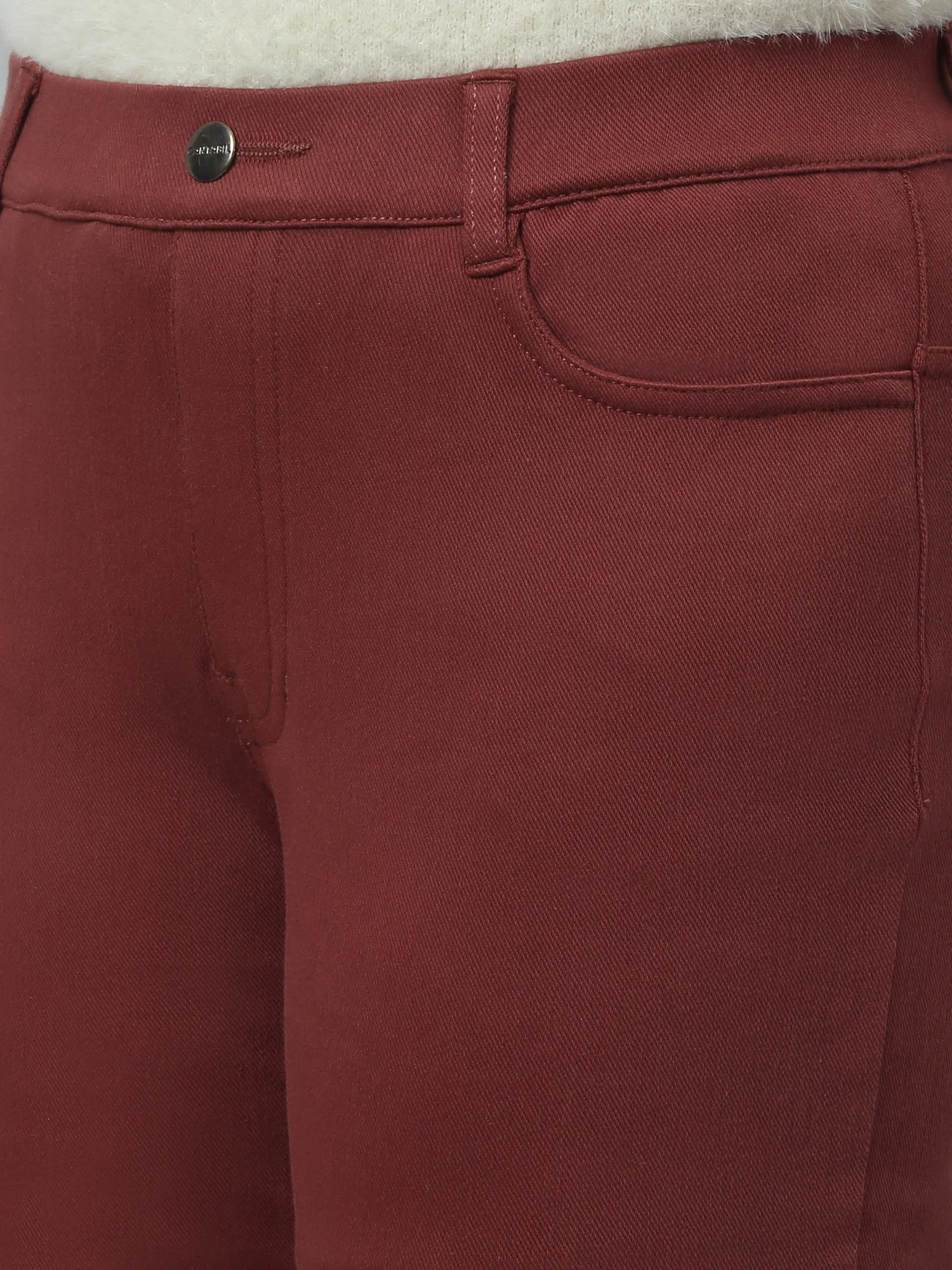 Girls Brown Soild Cotton Blend Stretchable Jeggings - Image 6