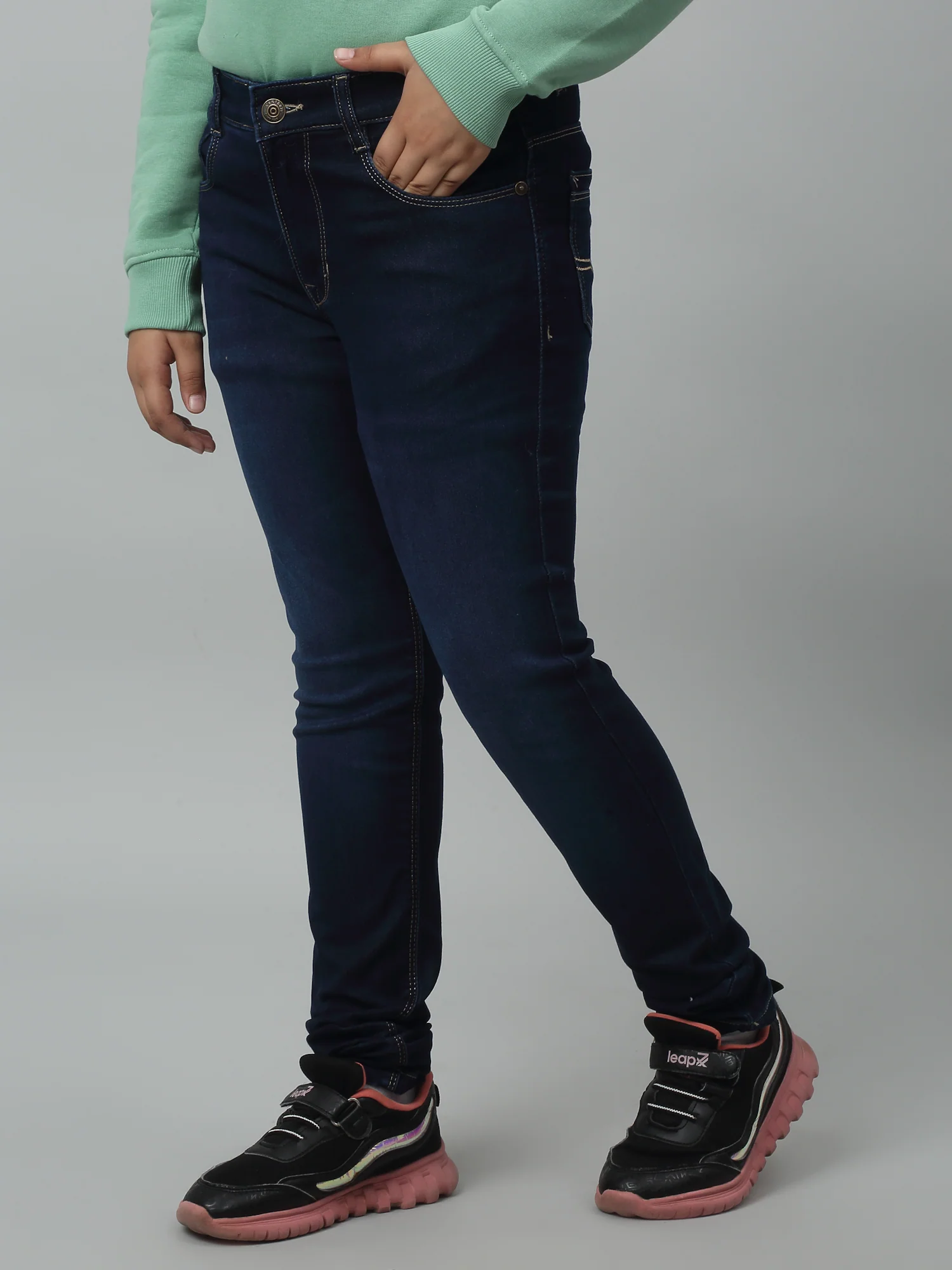 Girls Dark Blue Stretchable Denim Jeans - Image 3