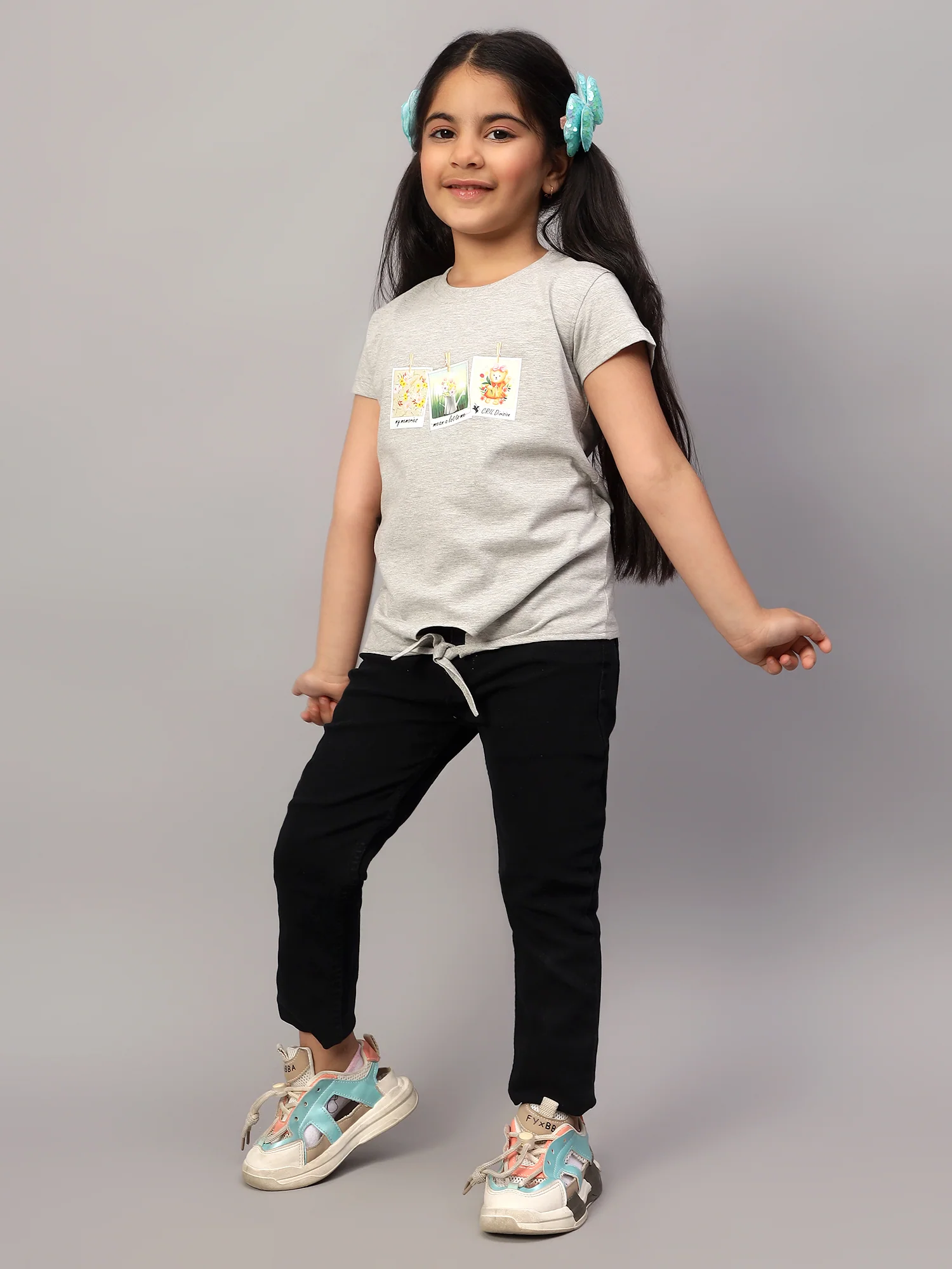 Girls Casual Grey Melange Half Sleeves  T-Shirt - Image 6
