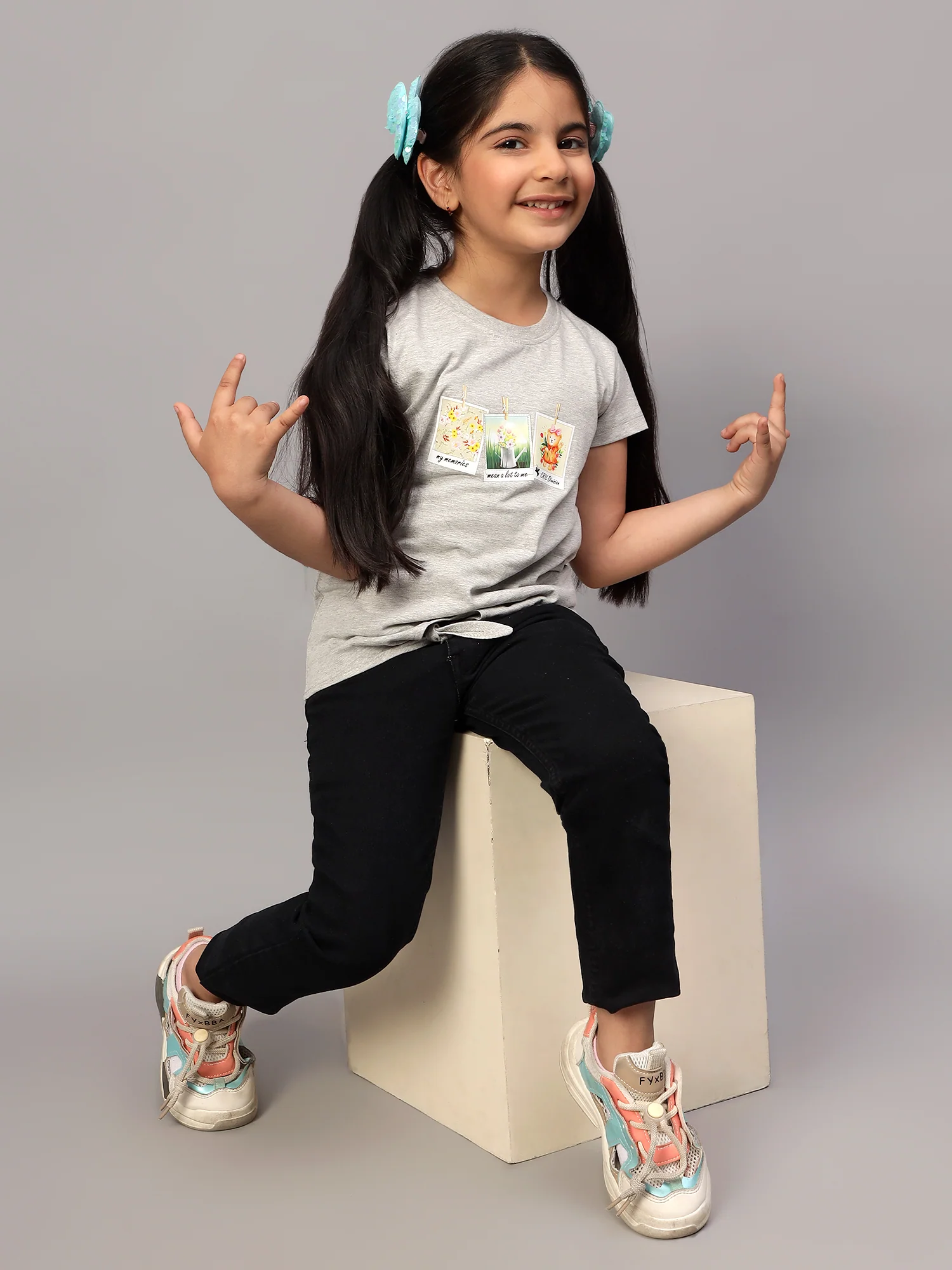 Girls Casual Grey Melange Half Sleeves  T-Shirt - Image 7