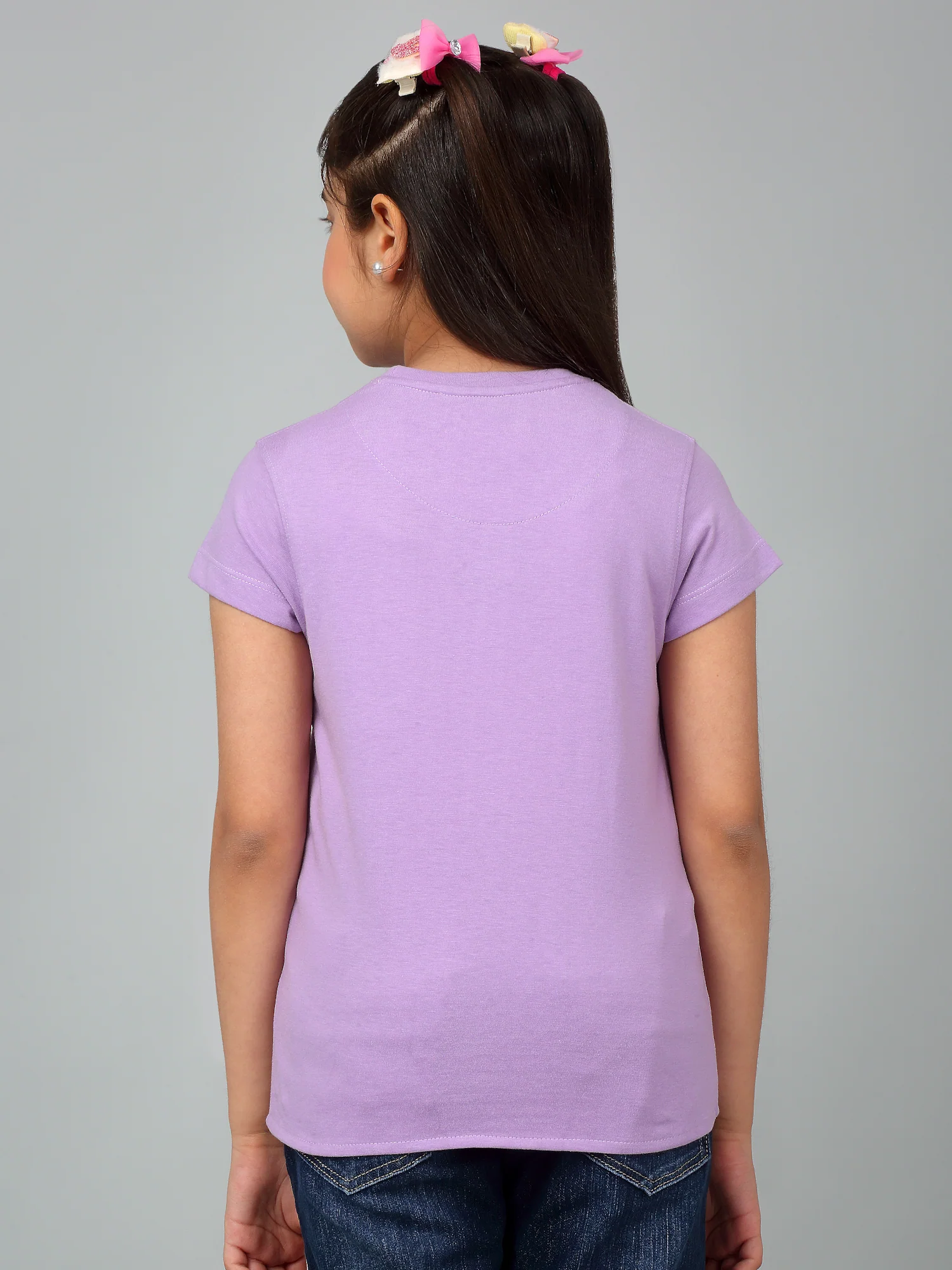 Girls Casual Lavendar Half Sleeves  T-Shirt - Image 2