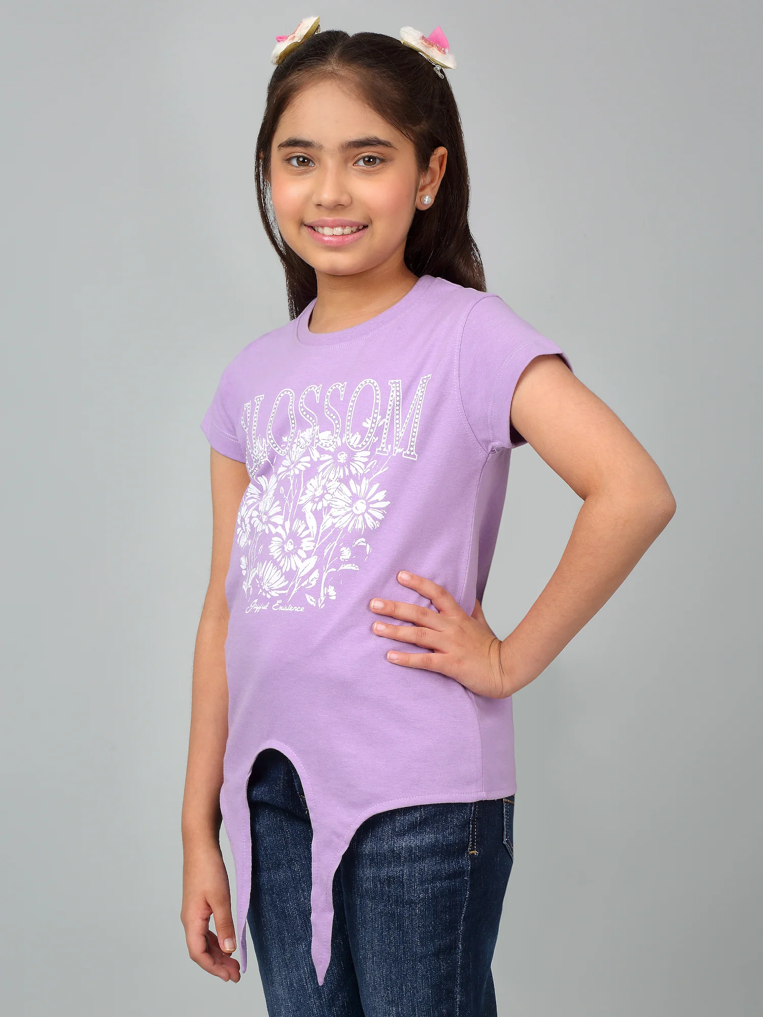 Girls Casual Lavendar Half Sleeves  T-Shirt - Image 3
