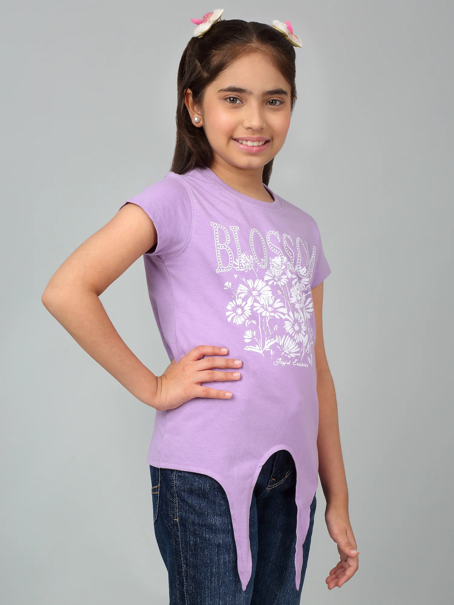 Girls Casual Lavendar Half Sleeves  T-Shirt - Image 4