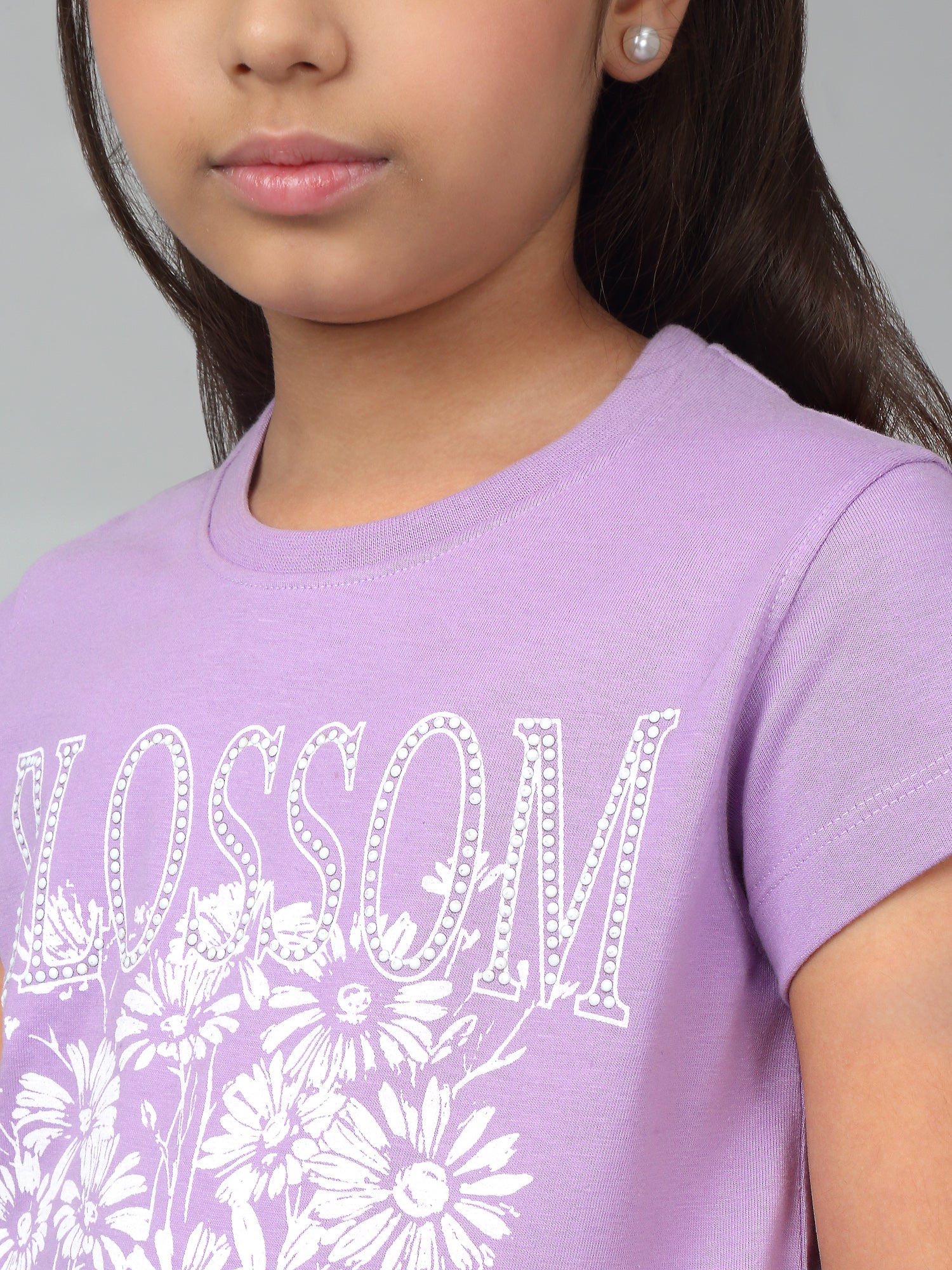 Girls Casual Lavendar Half Sleeves  T-Shirt - Image 5