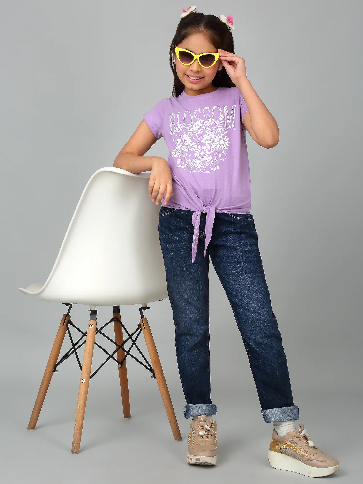 Girls Casual Lavendar Half Sleeves  T-Shirt - Image 6