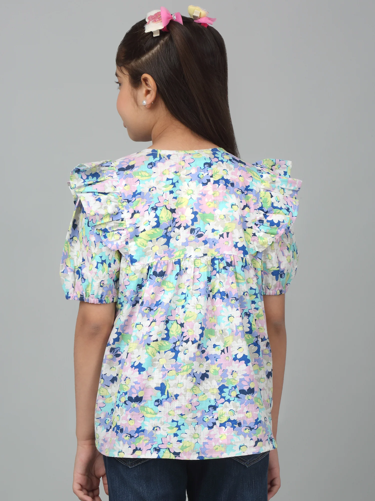 Girls Casual Multi colored  Puffed Half Sleeves  Top - Image 2