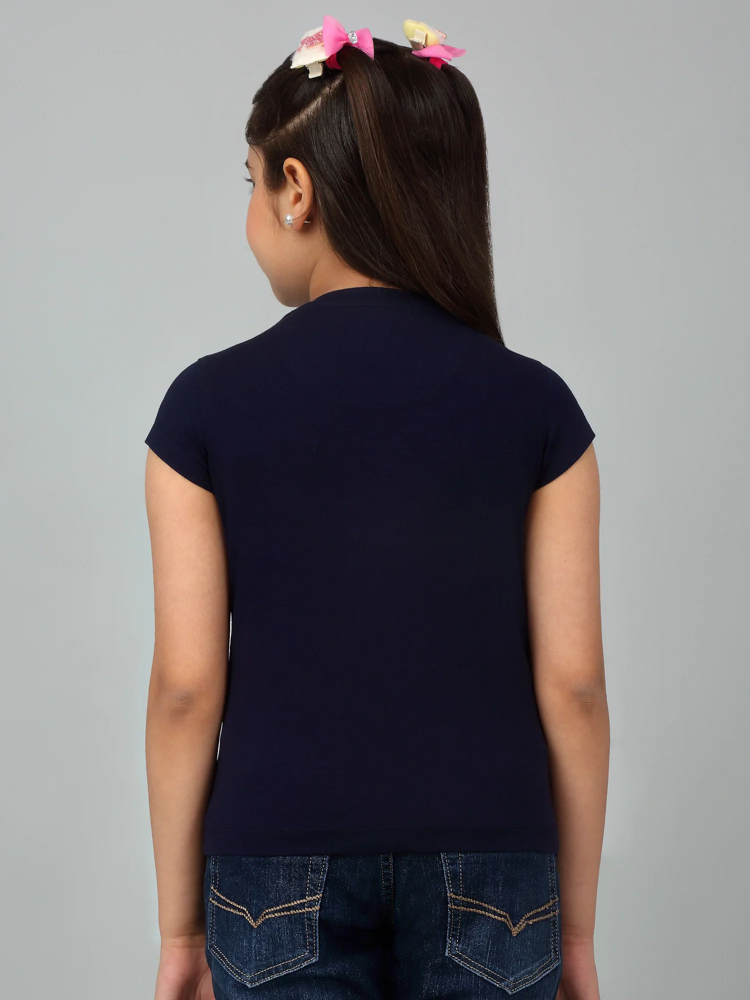 Girls Casual Navy Blue Half Sleeves  T-Shirt - Image 2
