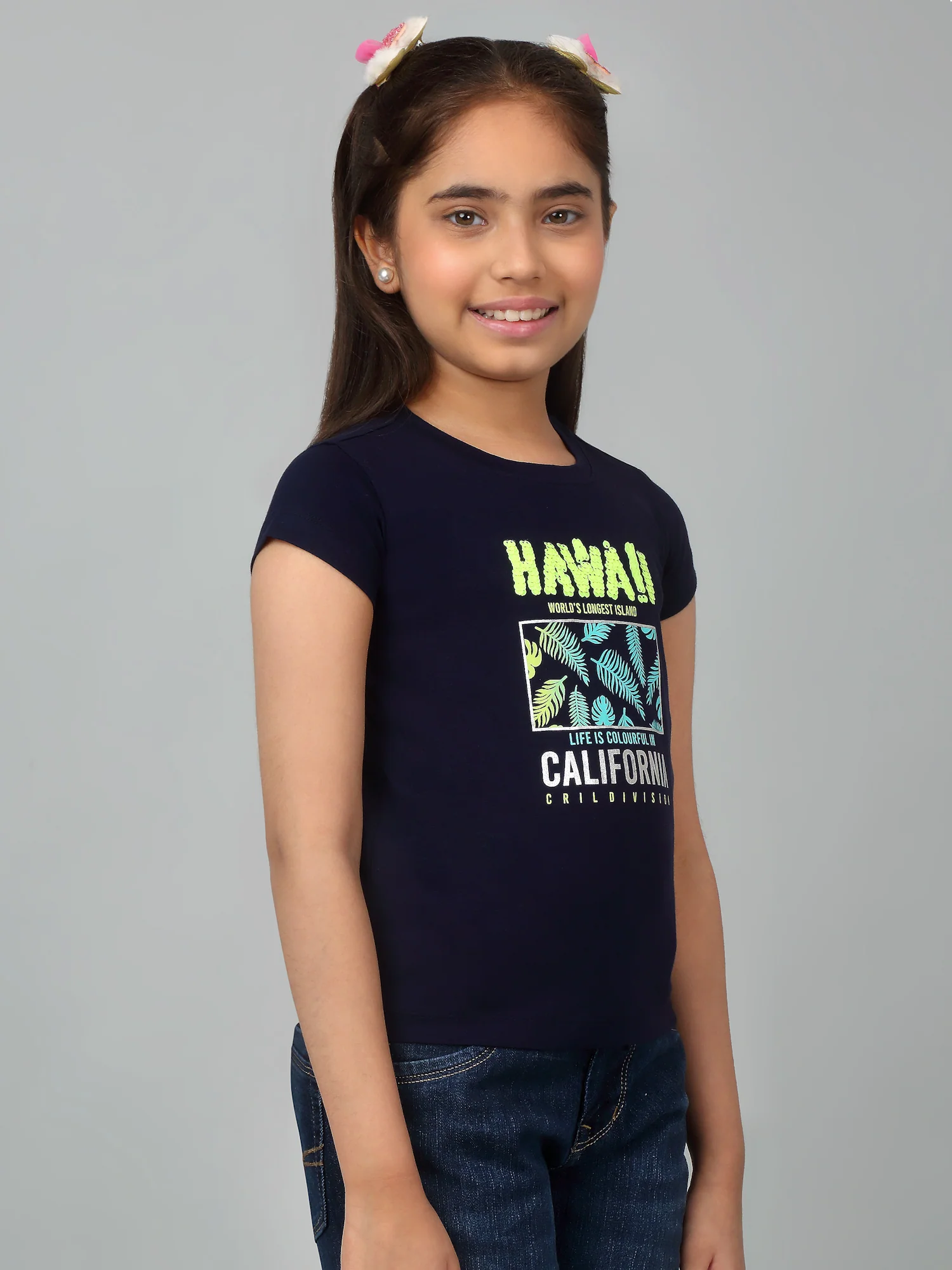 Girls Casual Navy Blue Half Sleeves  T-Shirt - Image 3