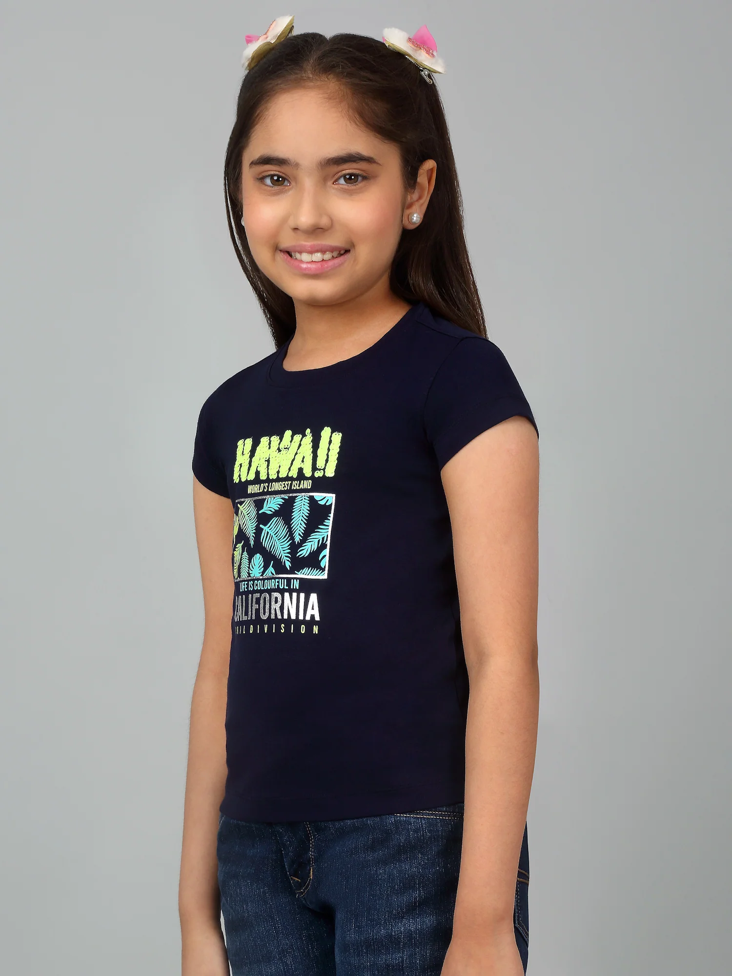 Girls Casual Navy Blue Half Sleeves  T-Shirt - Image 4