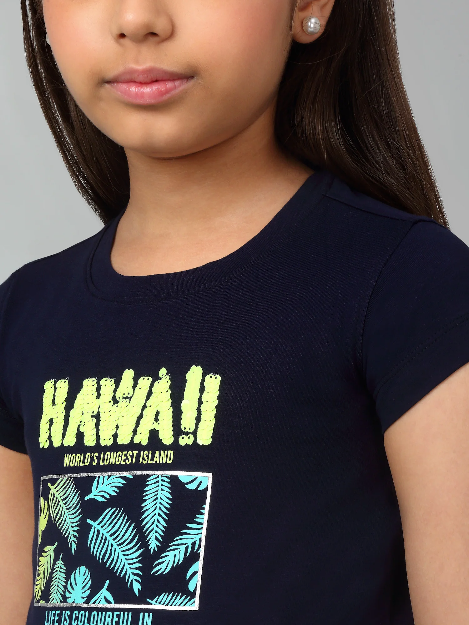 Girls Casual Navy Blue Half Sleeves  T-Shirt - Image 5