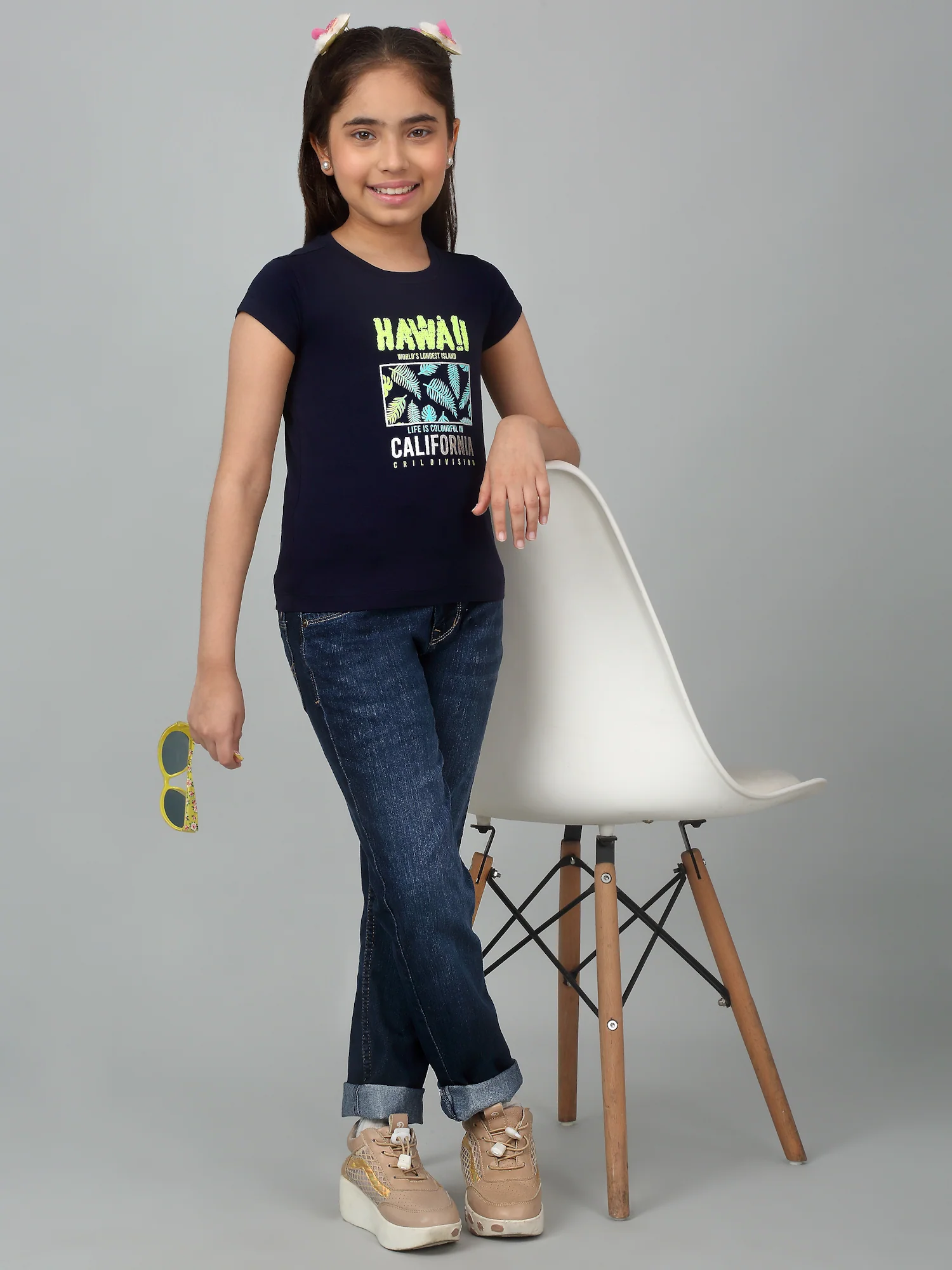 Girls Casual Navy Blue Half Sleeves  T-Shirt - Image 6