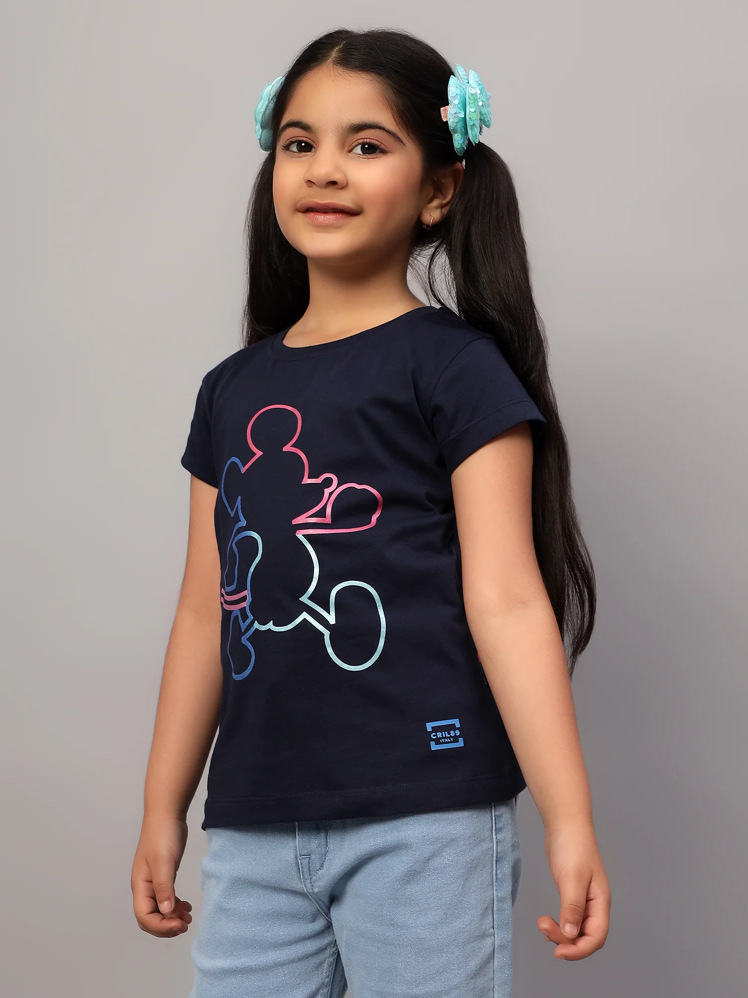 Girls Casual Navy Blue Half Sleeves  T-Shirt - Image 4