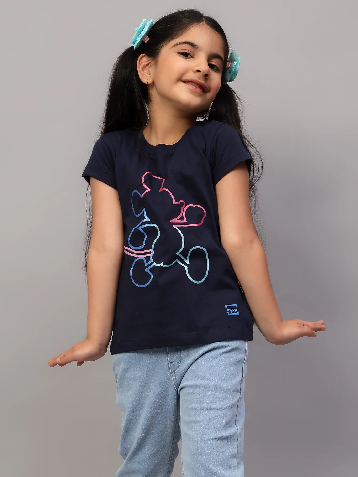 Girls Casual Navy Blue Half Sleeves  T-Shirt - Image 6