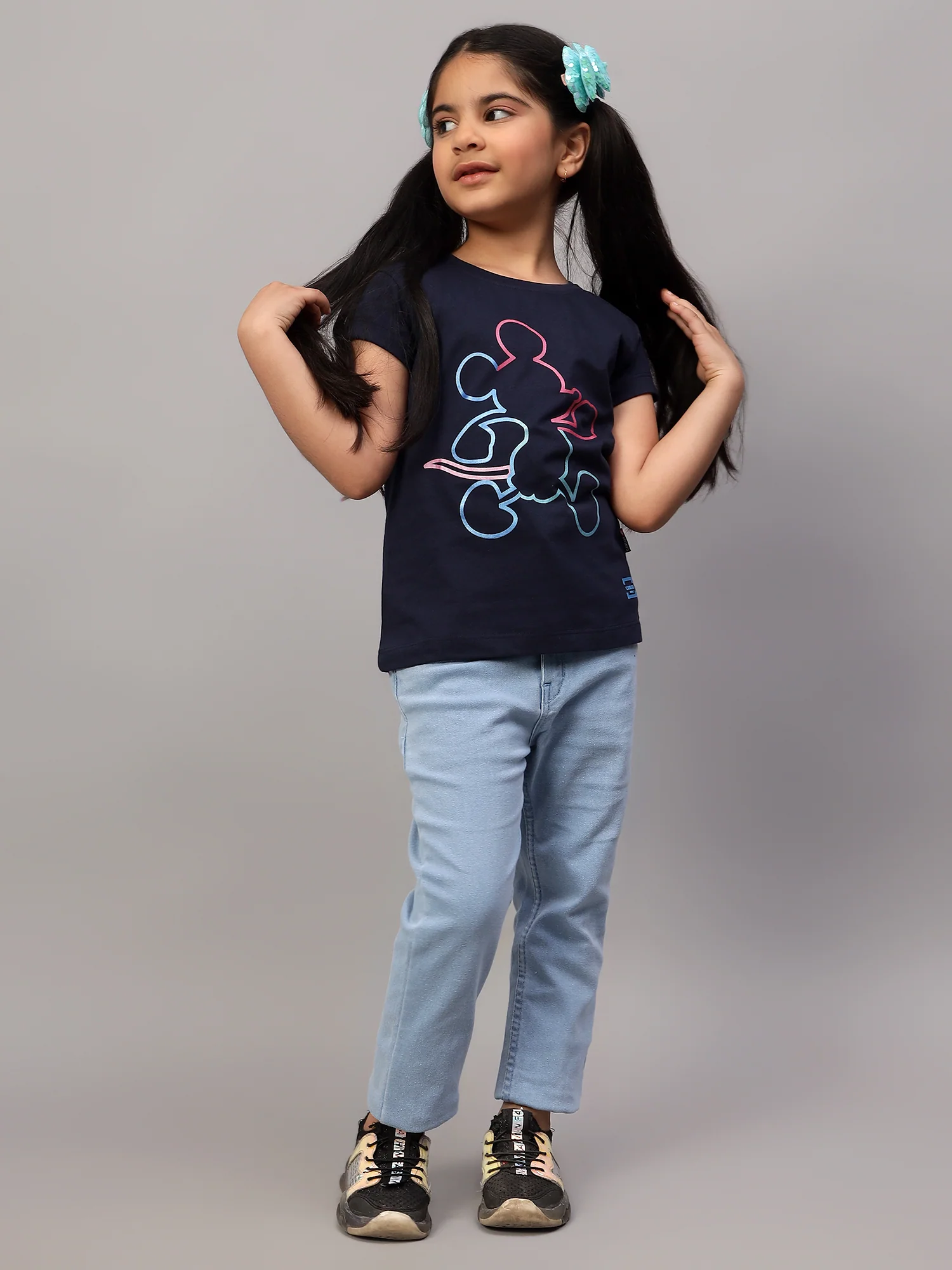 Girls Casual Navy Blue Half Sleeves  T-Shirt - Image 7