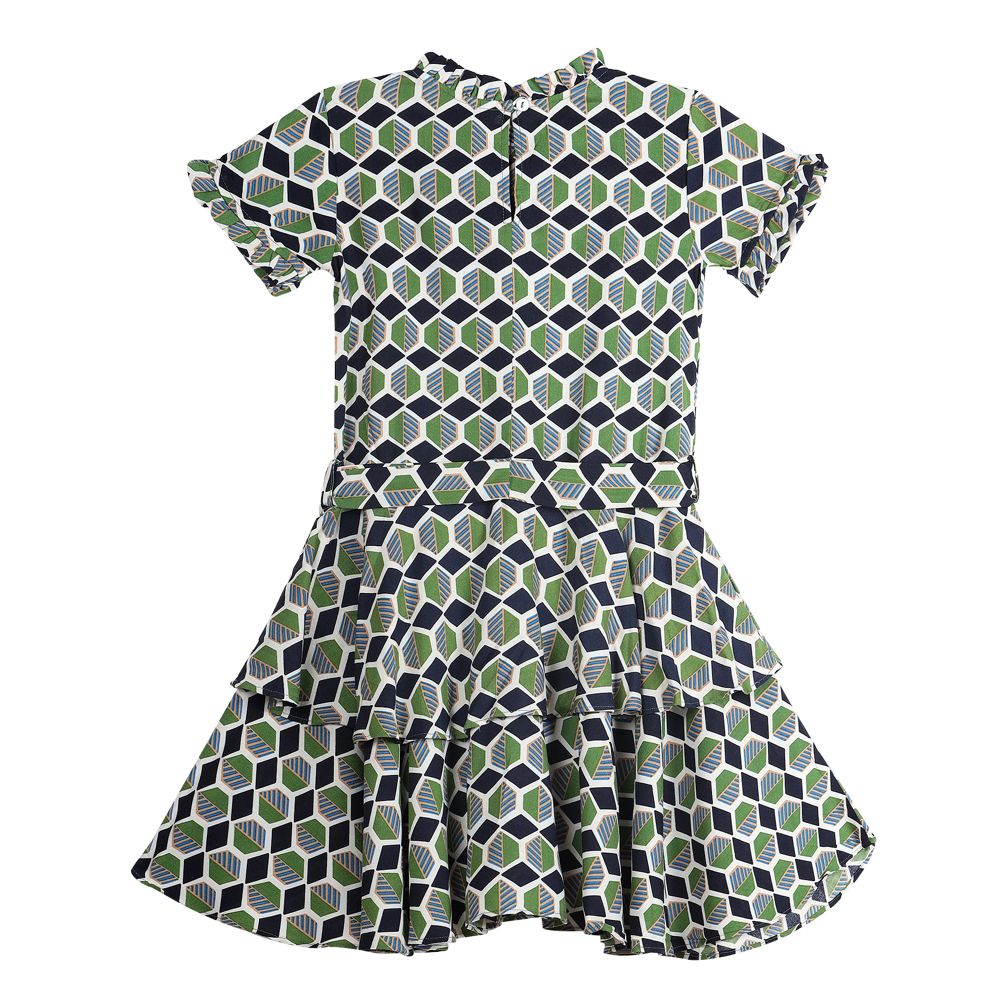 Girls Navy Printed Half Sleeves Dress - Image 2