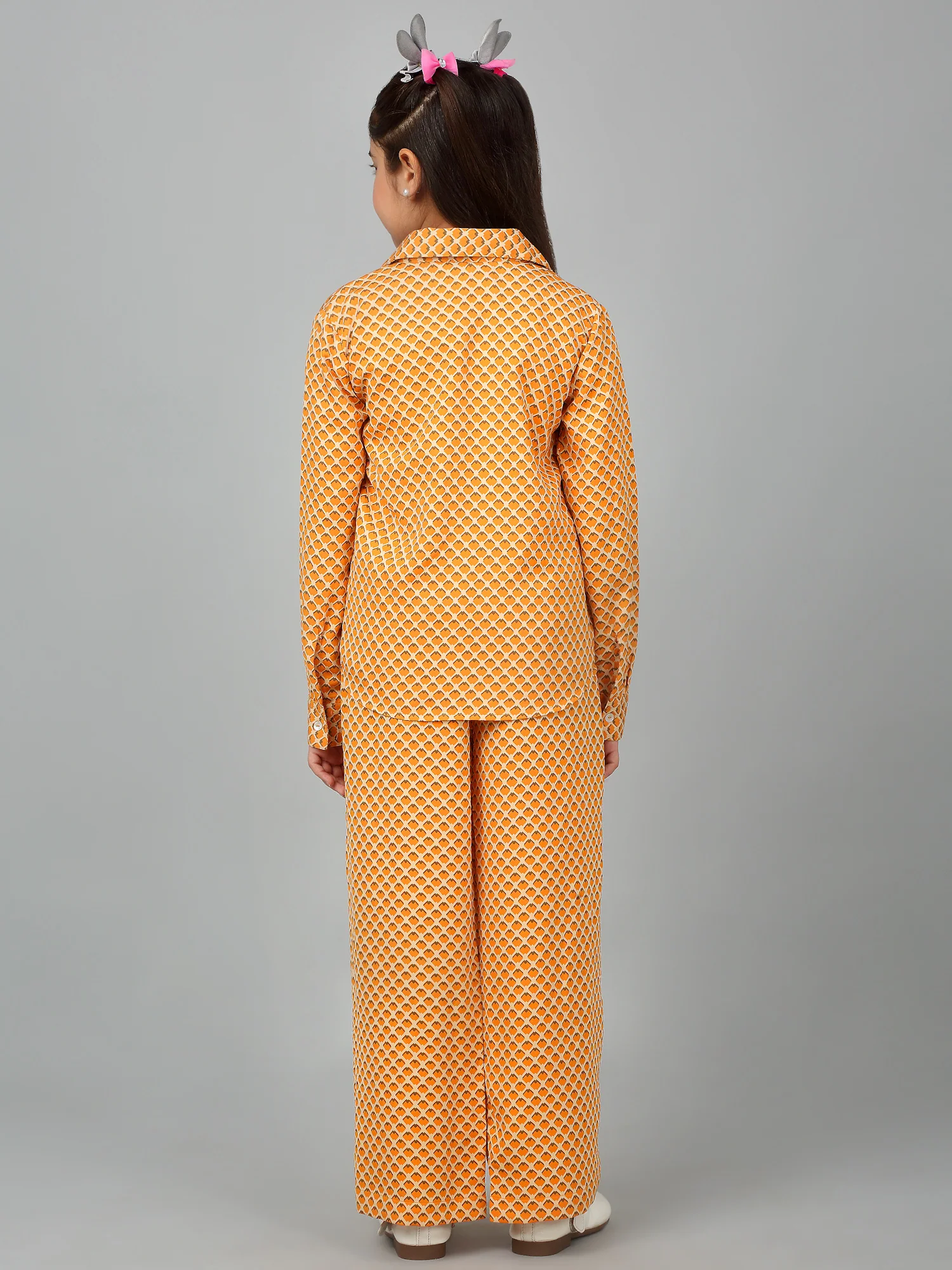 Girl's Orange Printed Casual Co-Ord Set - Image 2