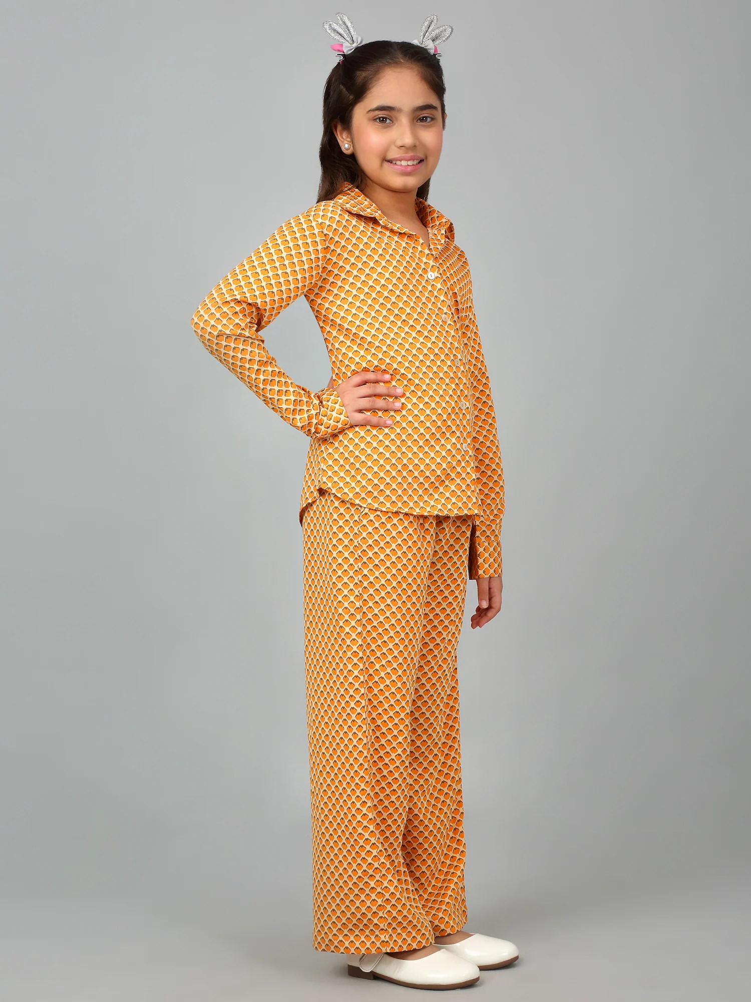 Girl's Orange Printed Casual Co-Ord Set - Image 3