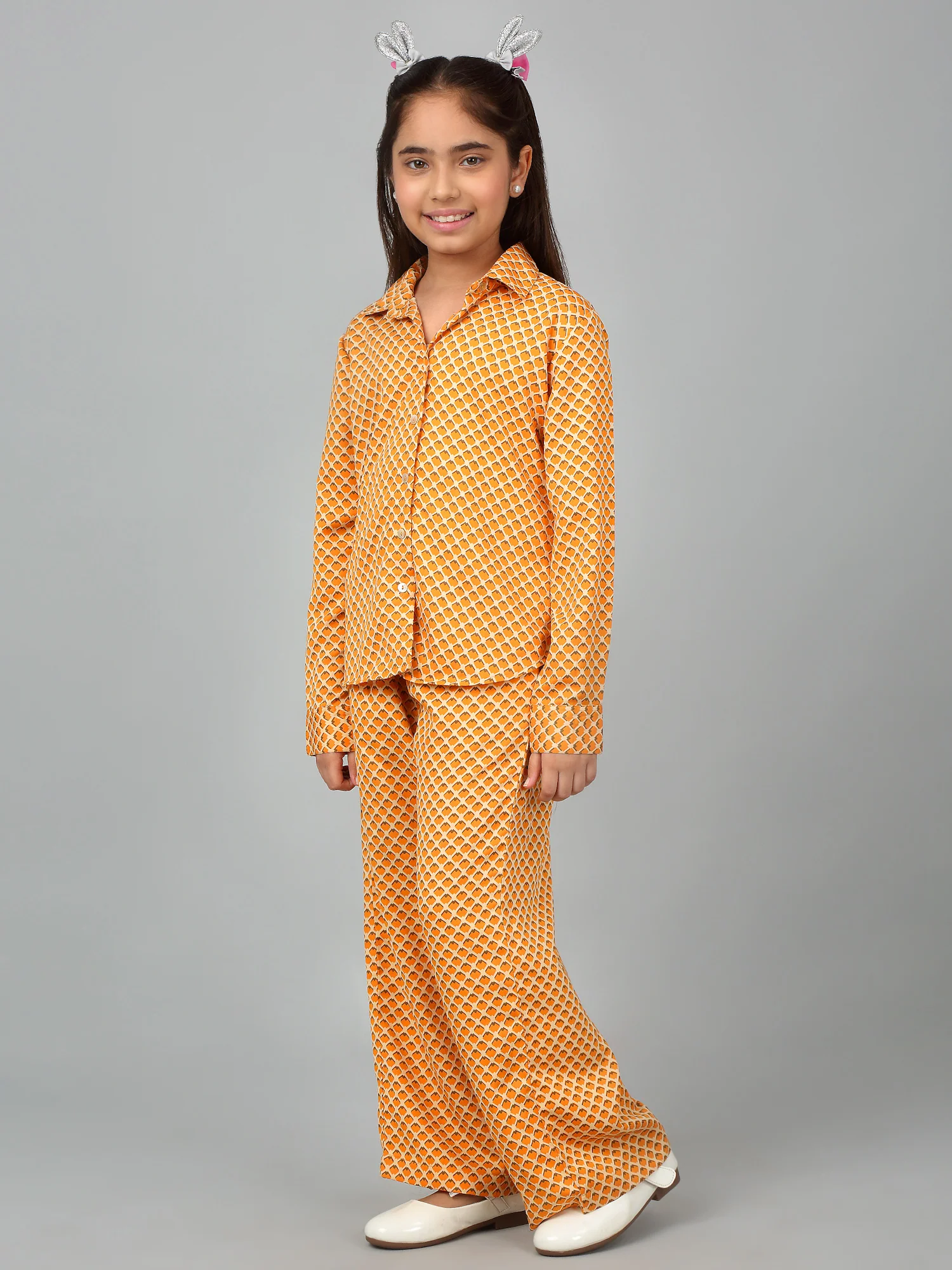 Girl's Orange Printed Casual Co-Ord Set - Image 4