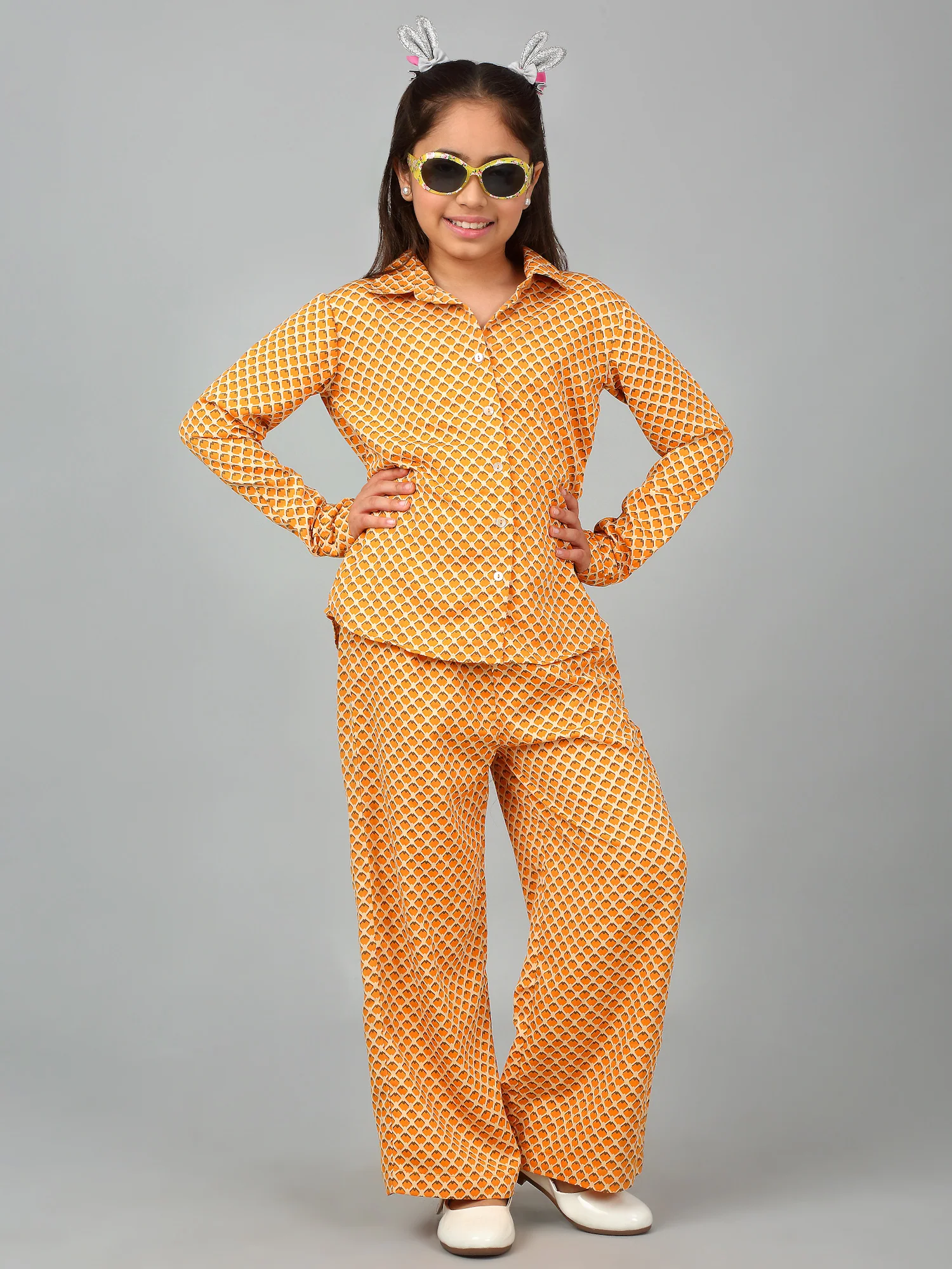 Girl's Orange Printed Casual Co-Ord Set - Image 7