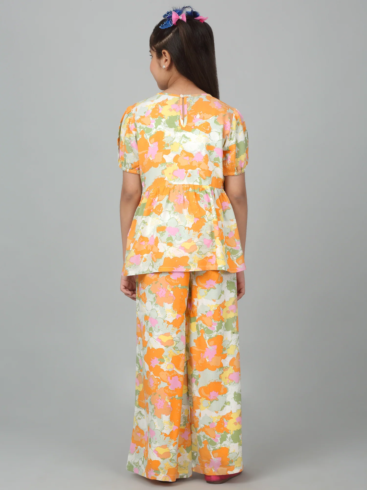 Girl's Orange Printed Co-Ord Set - Image 2