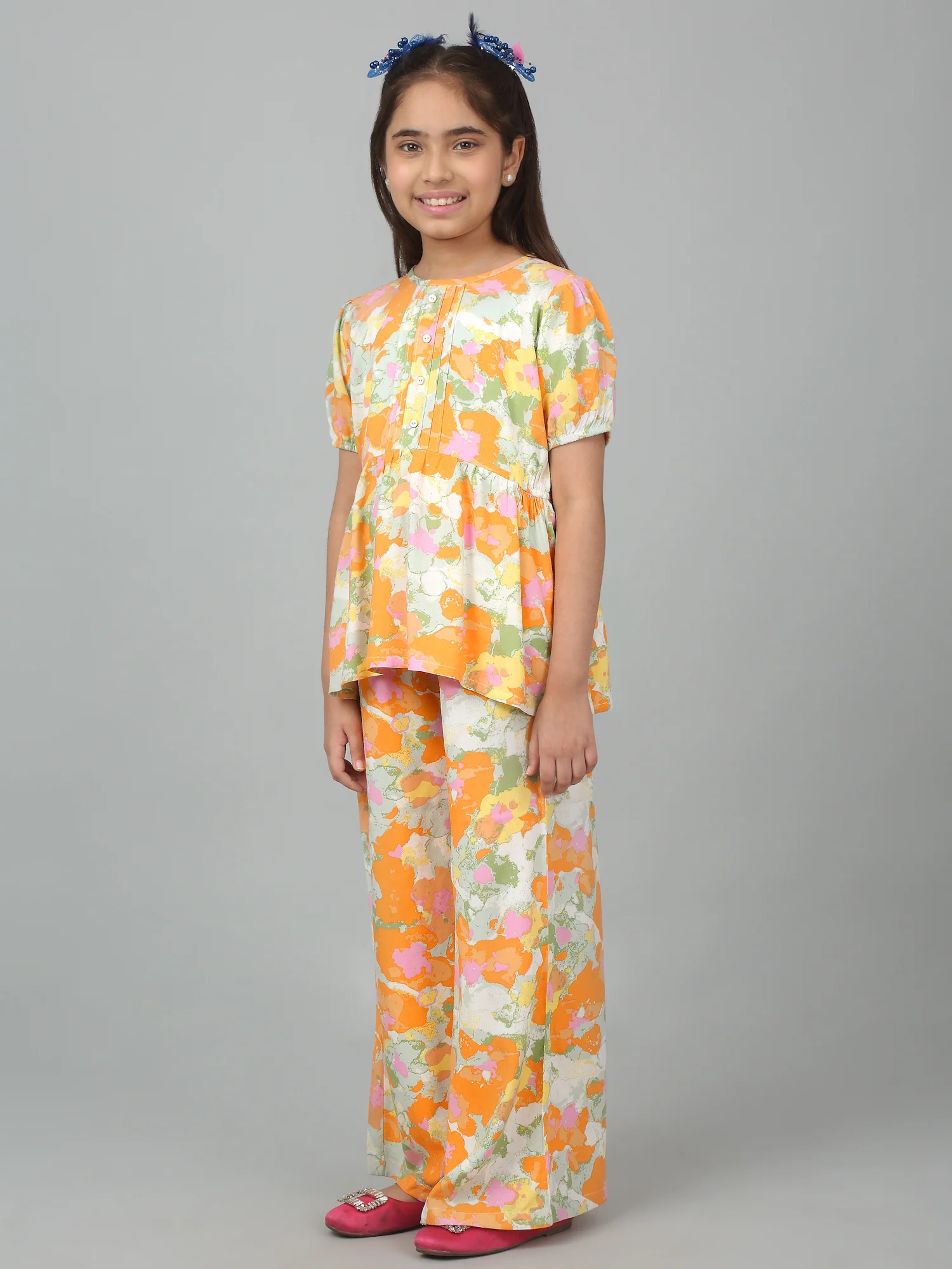 Girl's Orange Printed Co-Ord Set - Image 3