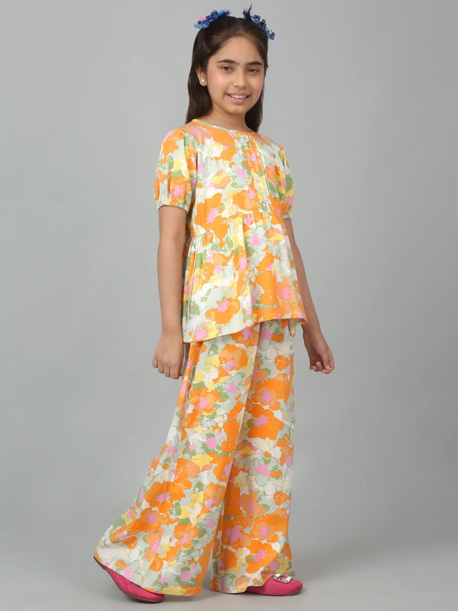 Girl's Orange Printed Co-Ord Set - Image 4