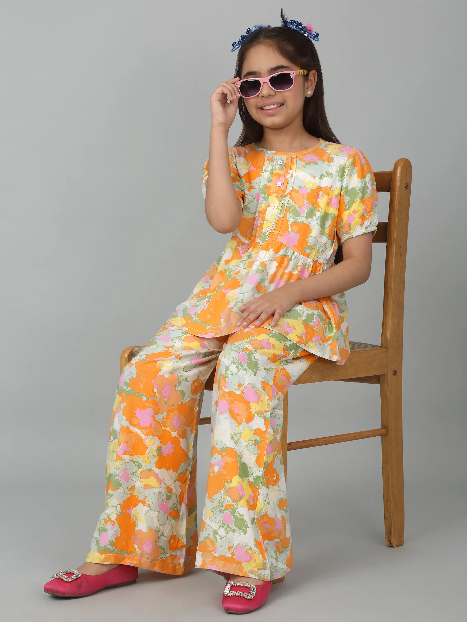 Girl's Orange Printed Co-Ord Set - Image 7