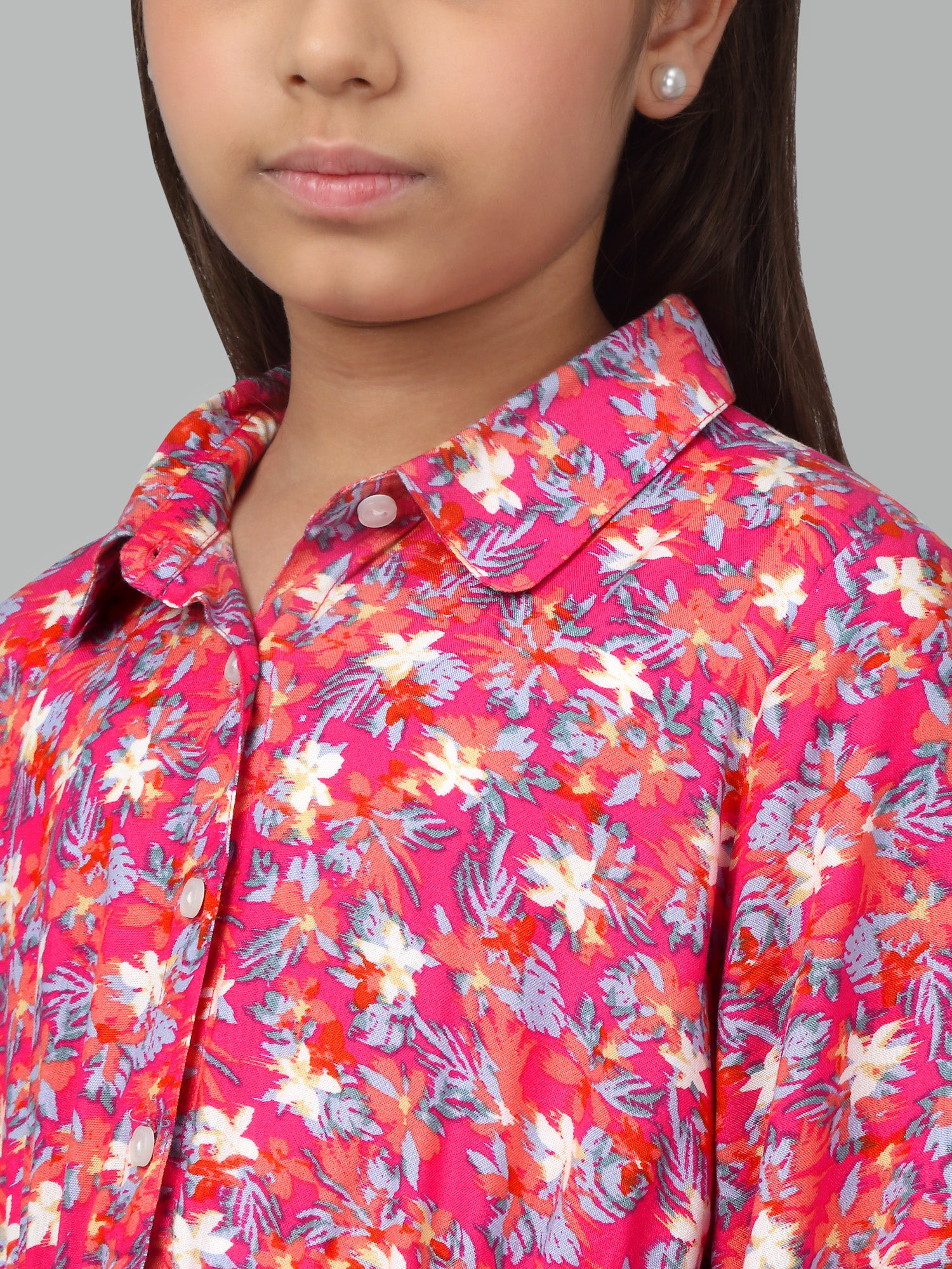 Girls Pink Above Knee Floral Printed Dress - Image 5