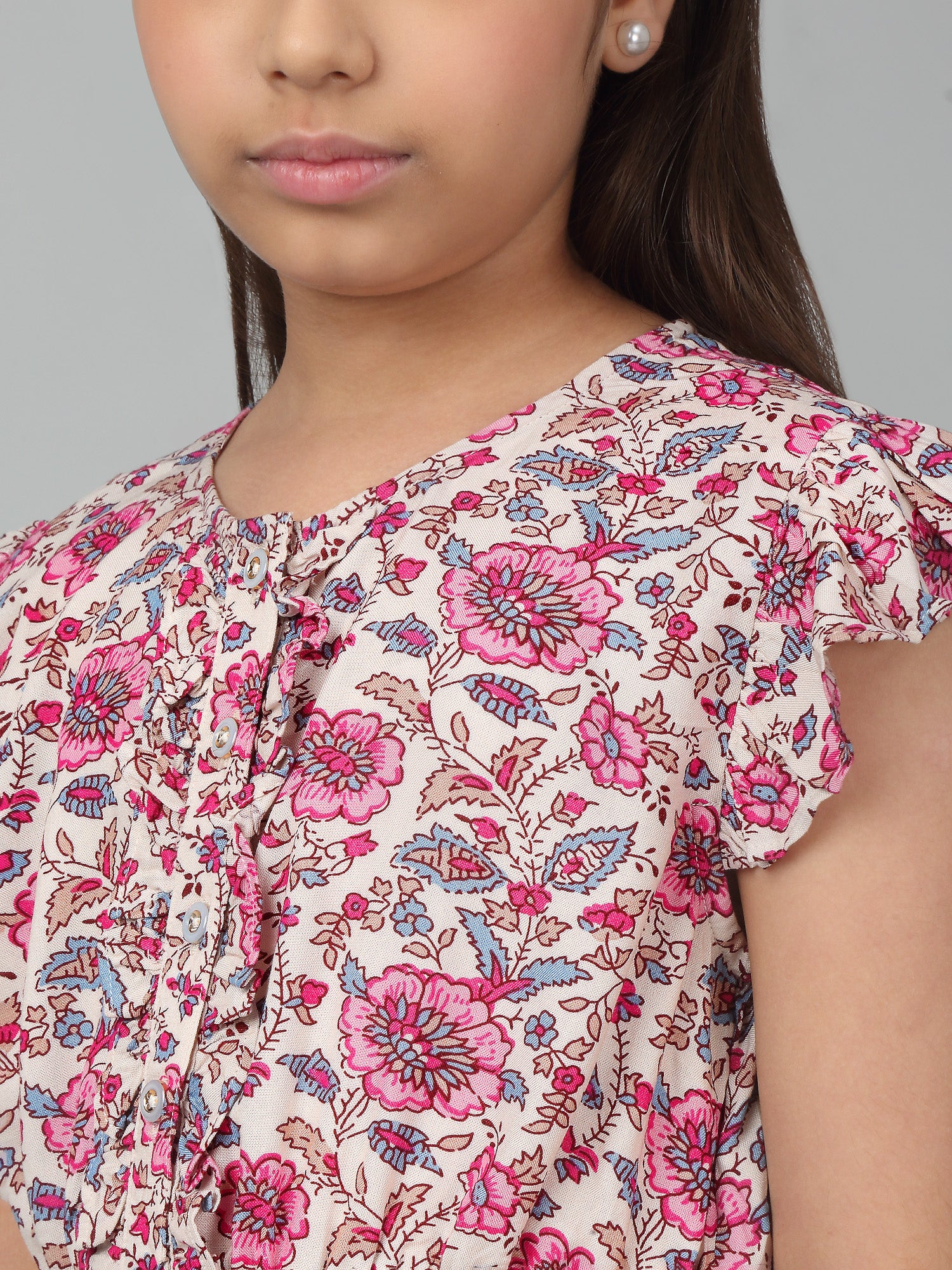 Girl's Pink Knee Length Floral Printed Dress - Image 5