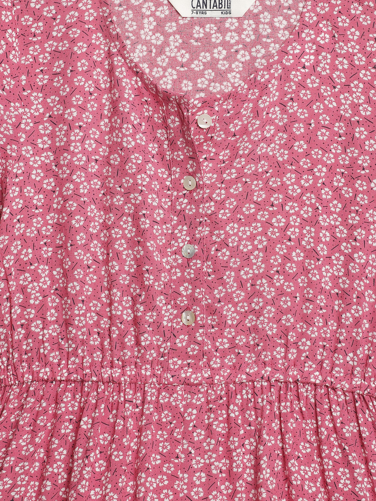 Girls Pink Printed Dress - Image 3
