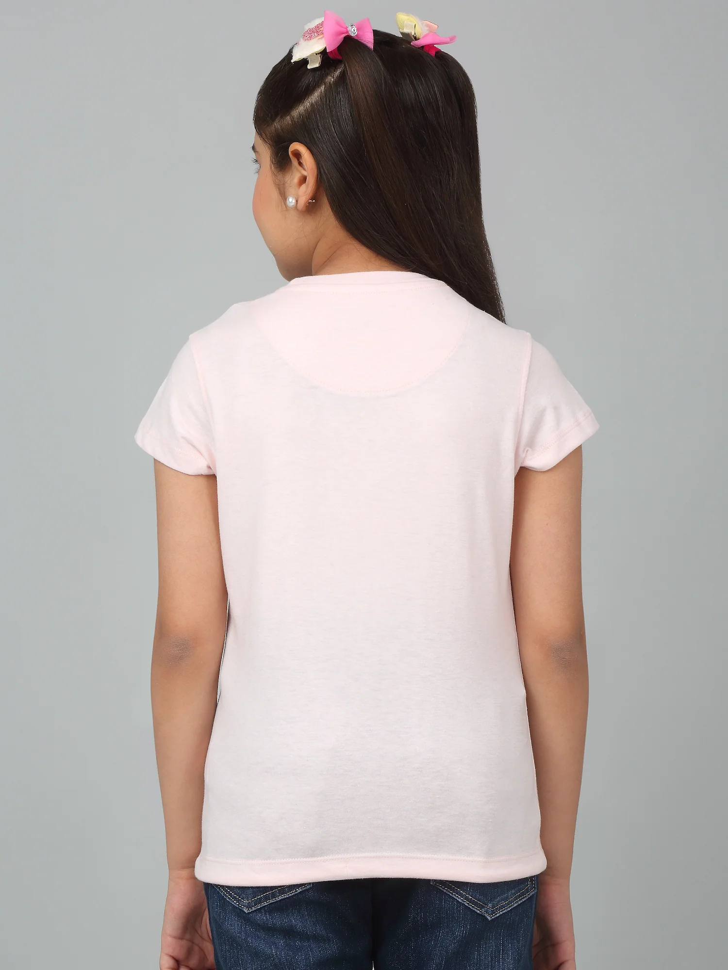 Girls Casual Pink Half Sleeves  T-Shirt - Image 2