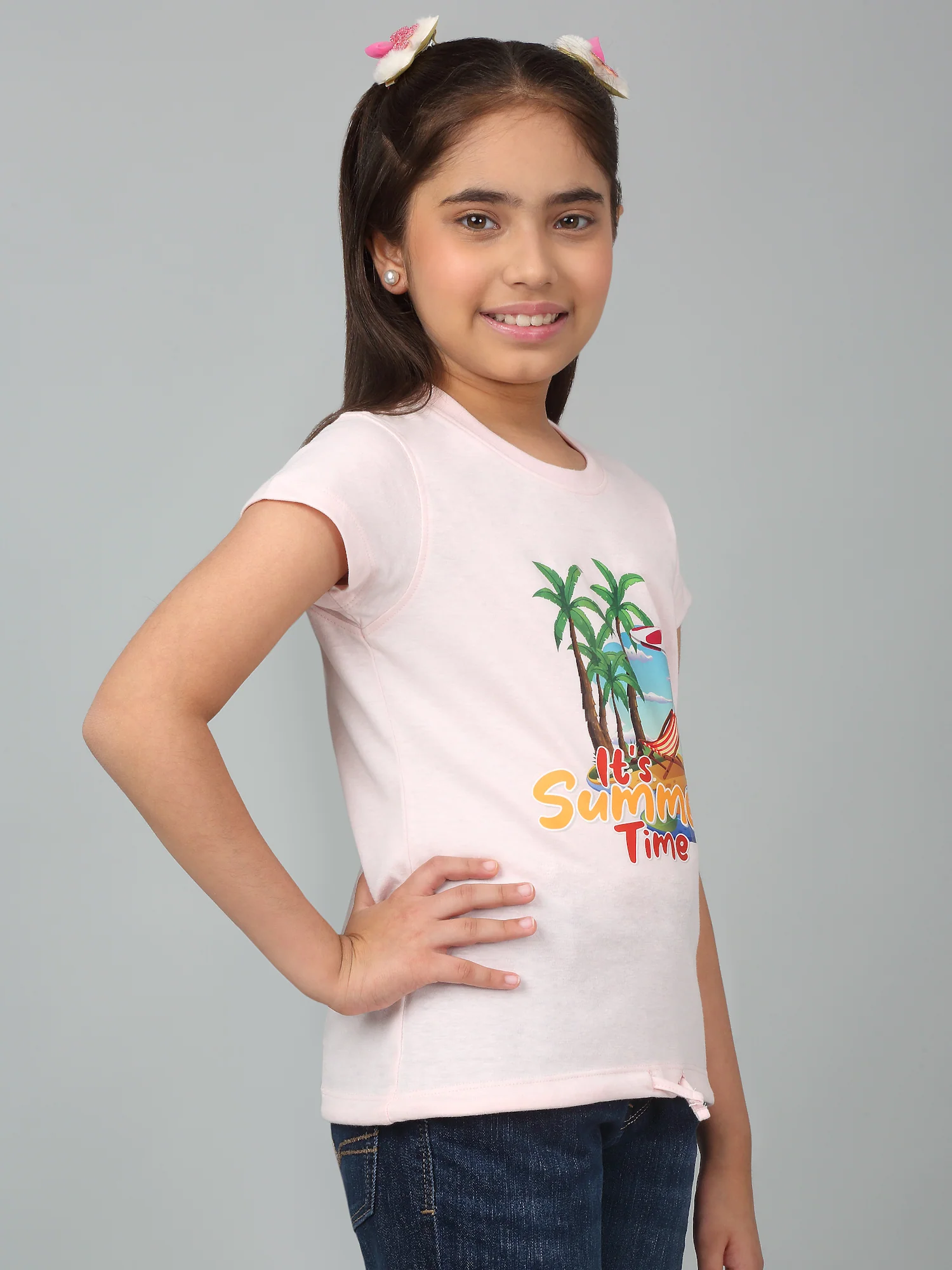 Girls Casual Pink Half Sleeves  T-Shirt - Image 3