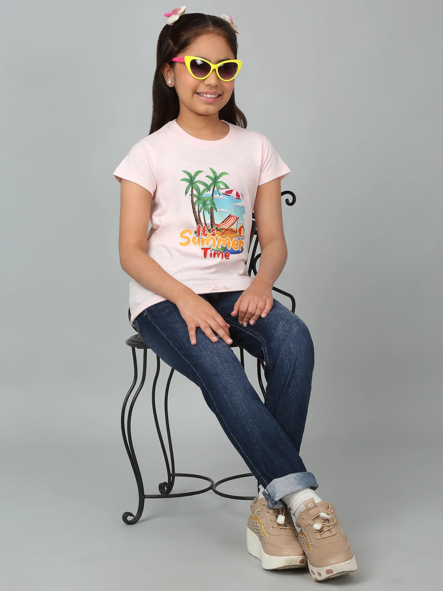 Girls Casual Pink Half Sleeves  T-Shirt - Image 6